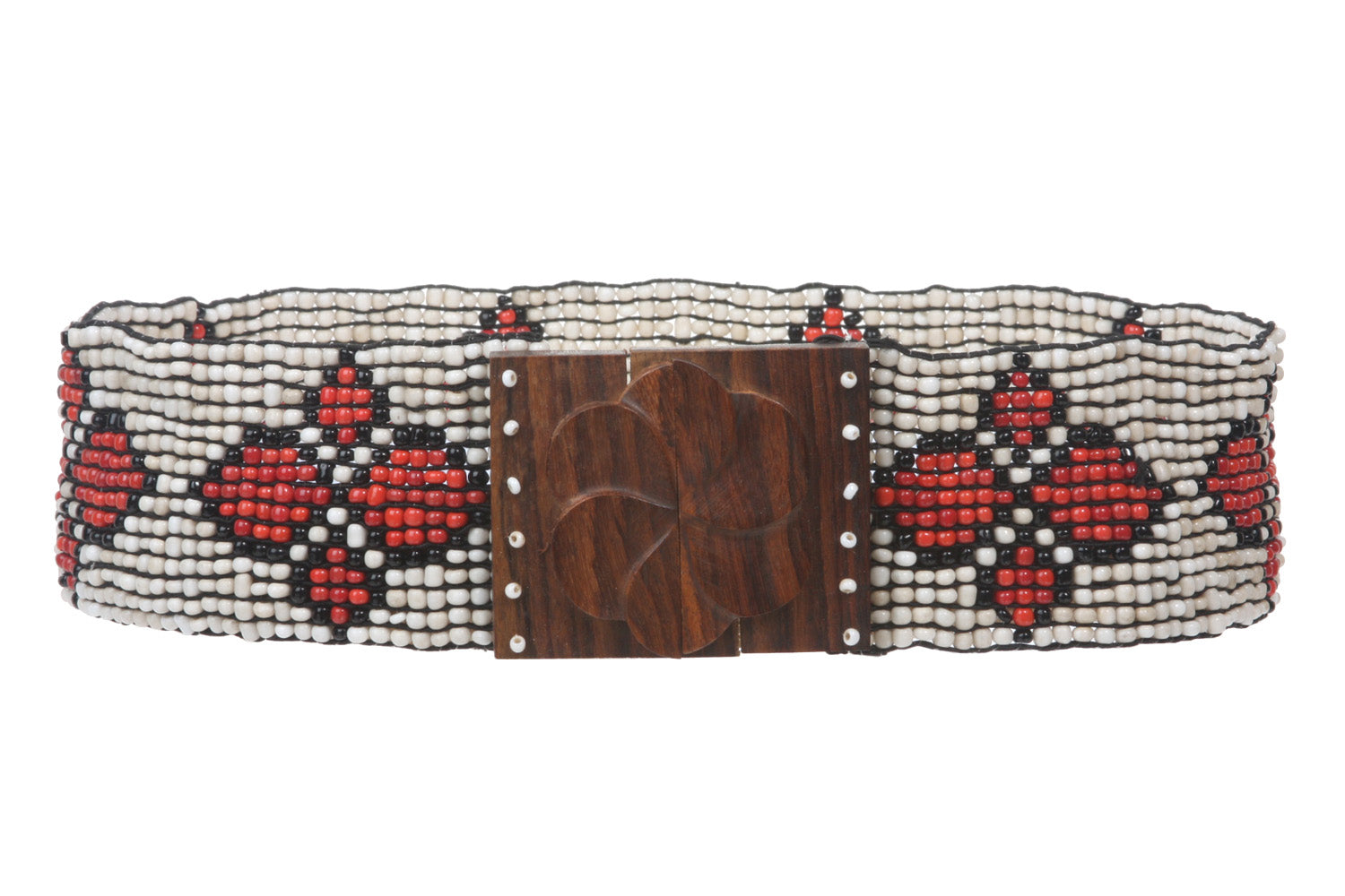 2 1/4" Beaded Stretch Belt With Wood Buckle Closure