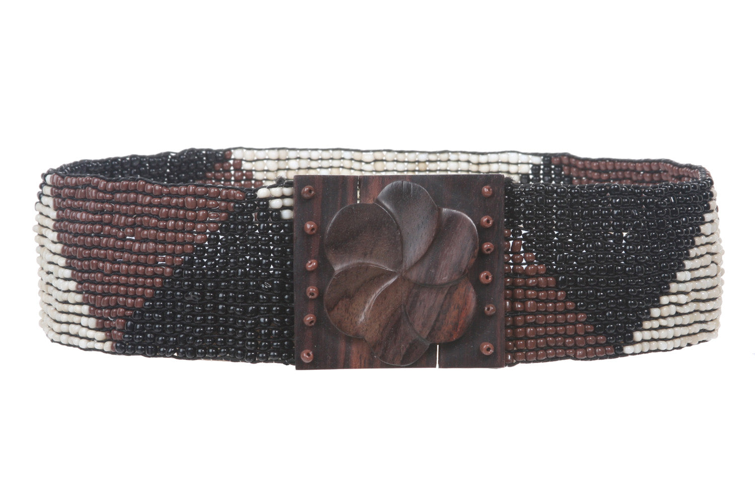 2 1/4" Beaded Stretch Belt With Wood Buckle Closure