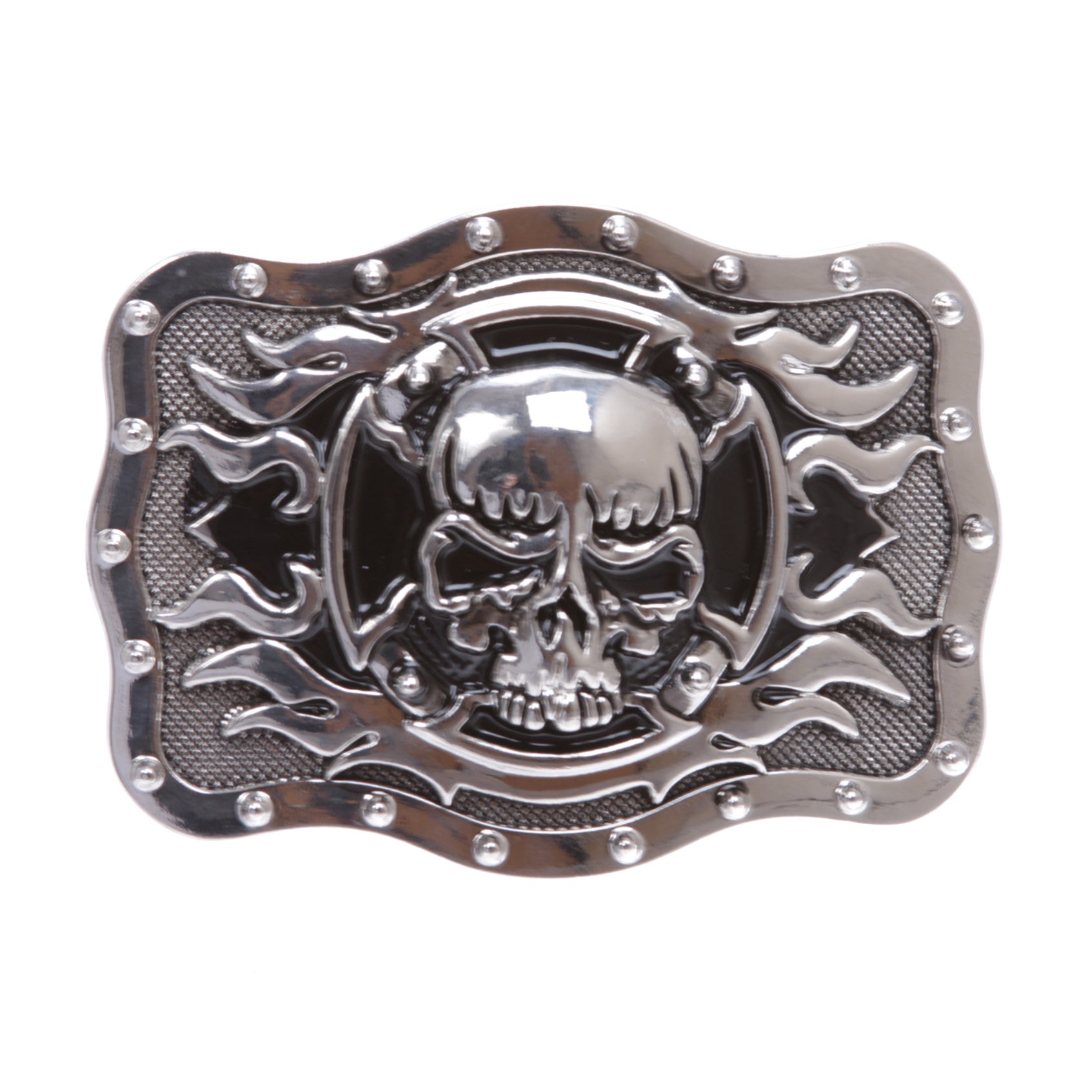 Rectangular Skull with flame Cross Buckle - OnlineBelts