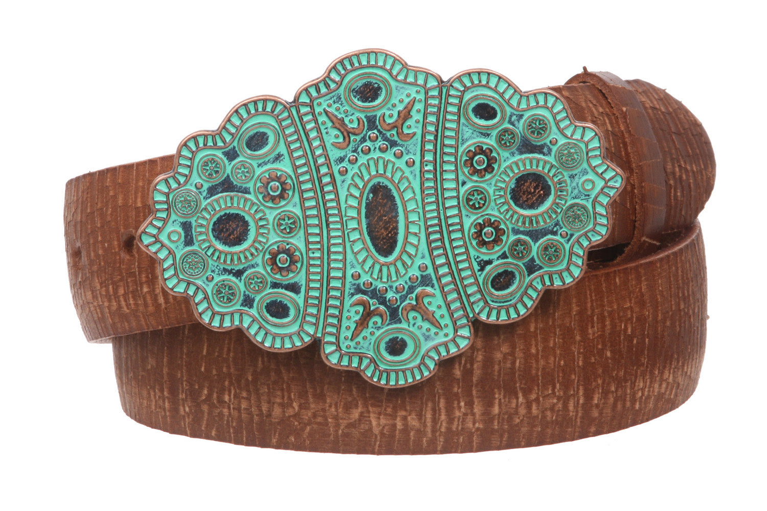 1 1/2" Snap On Antique Vintage Brass Finish Belt Buckle w/ Vintage Solid Leather Belt - OnlineBelts