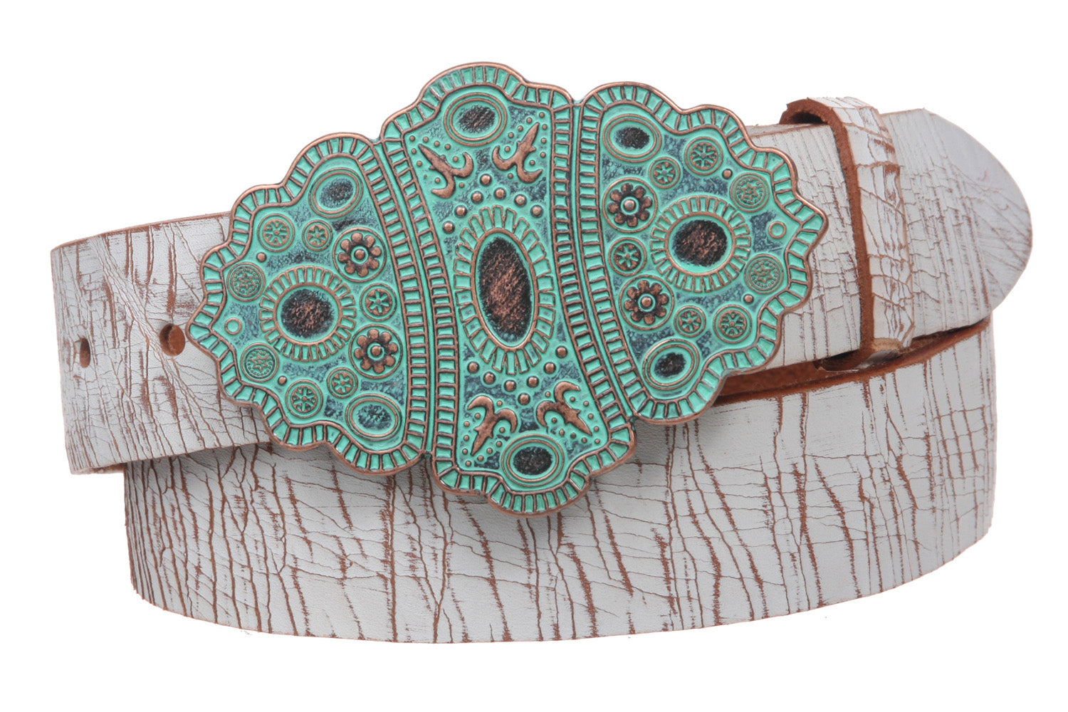 1 1/2" Snap On Antique Vintage Brass Finish Belt Buckle w/ Vintage Solid Leather Belt - OnlineBelts