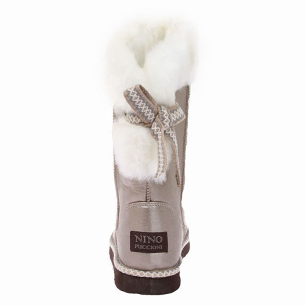 NINO 12" Metallic Faux Shearling Boot with Ribbon - OnlineBelts