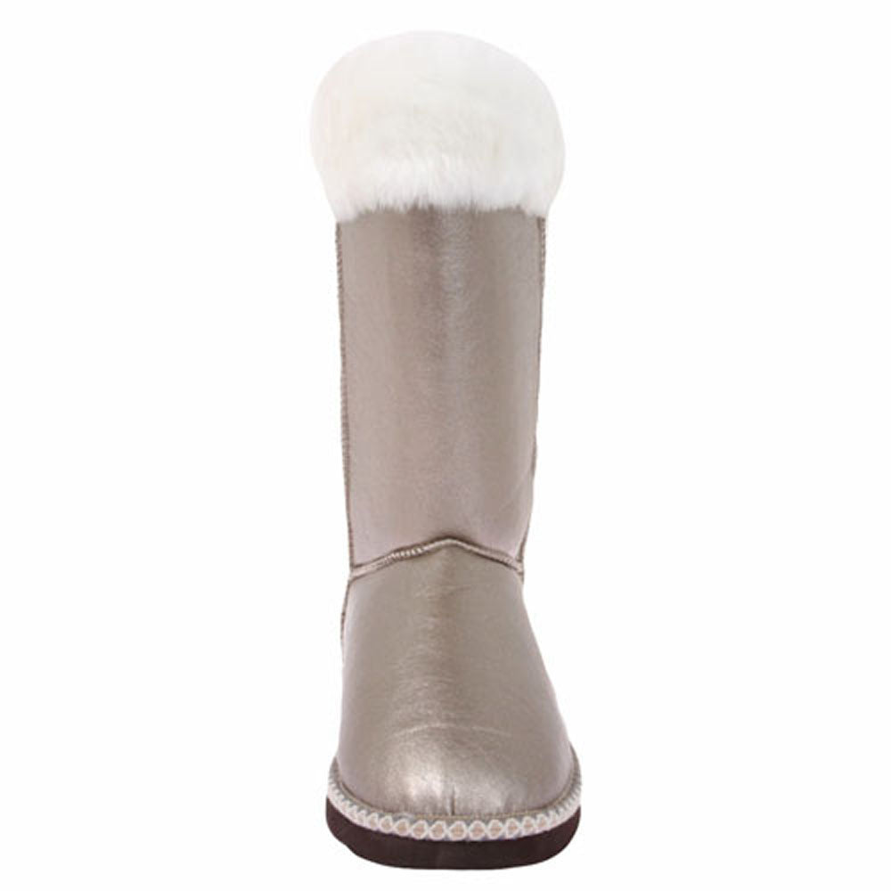 NINO 12" Metallic Faux Shearling Boot with Ribbon - OnlineBelts