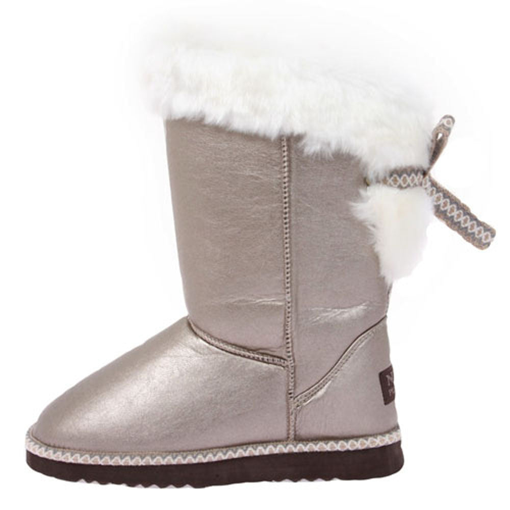 NINO 12" Metallic Faux Shearling Boot with Ribbon - OnlineBelts
