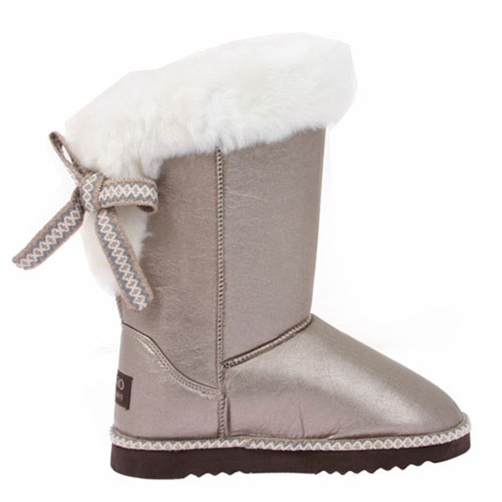 NINO 12" Metallic Faux Shearling Boot with Ribbon - OnlineBelts