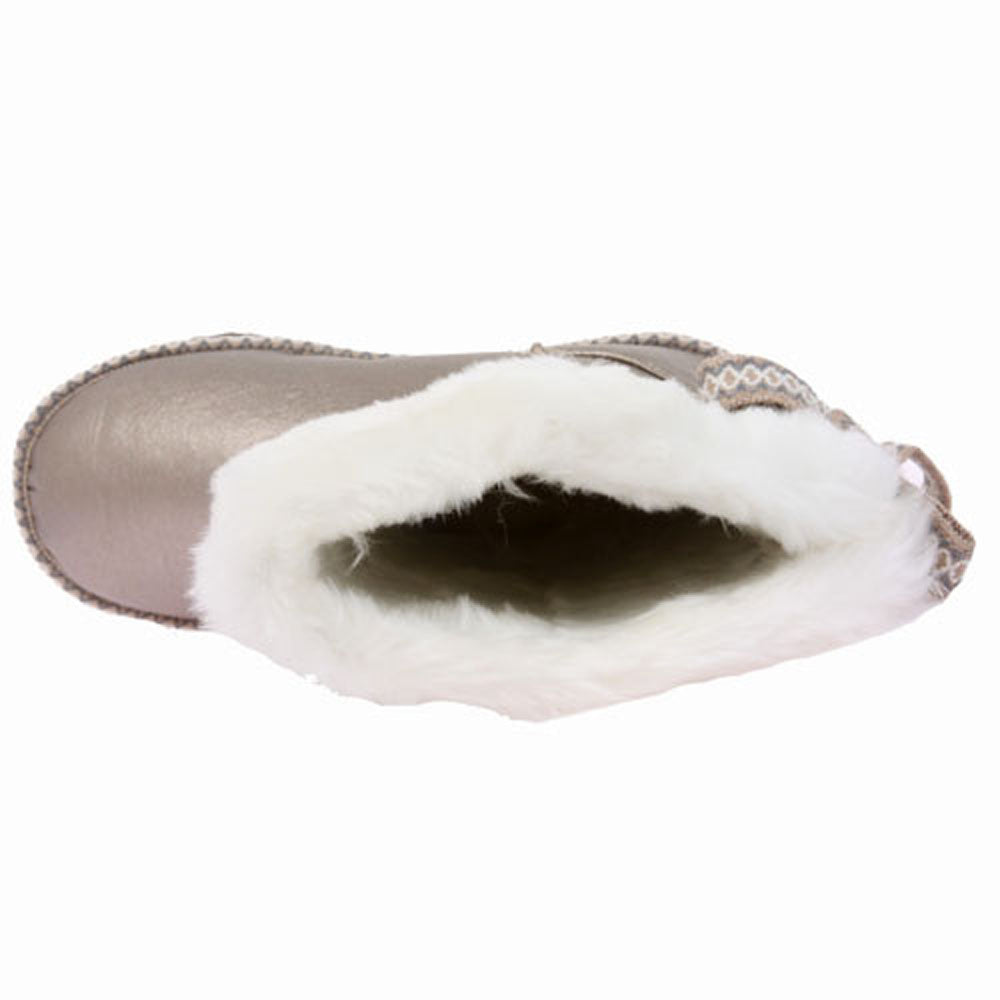 NINO 12" Metallic Faux Shearling Boot with Ribbon - OnlineBelts