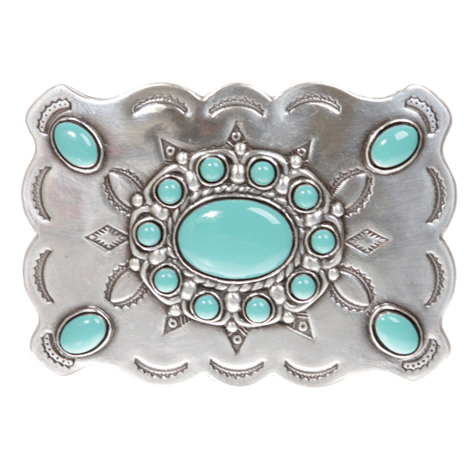 Rectangular Western Belt Buckle with Turquoise Stone - OnlineBelts