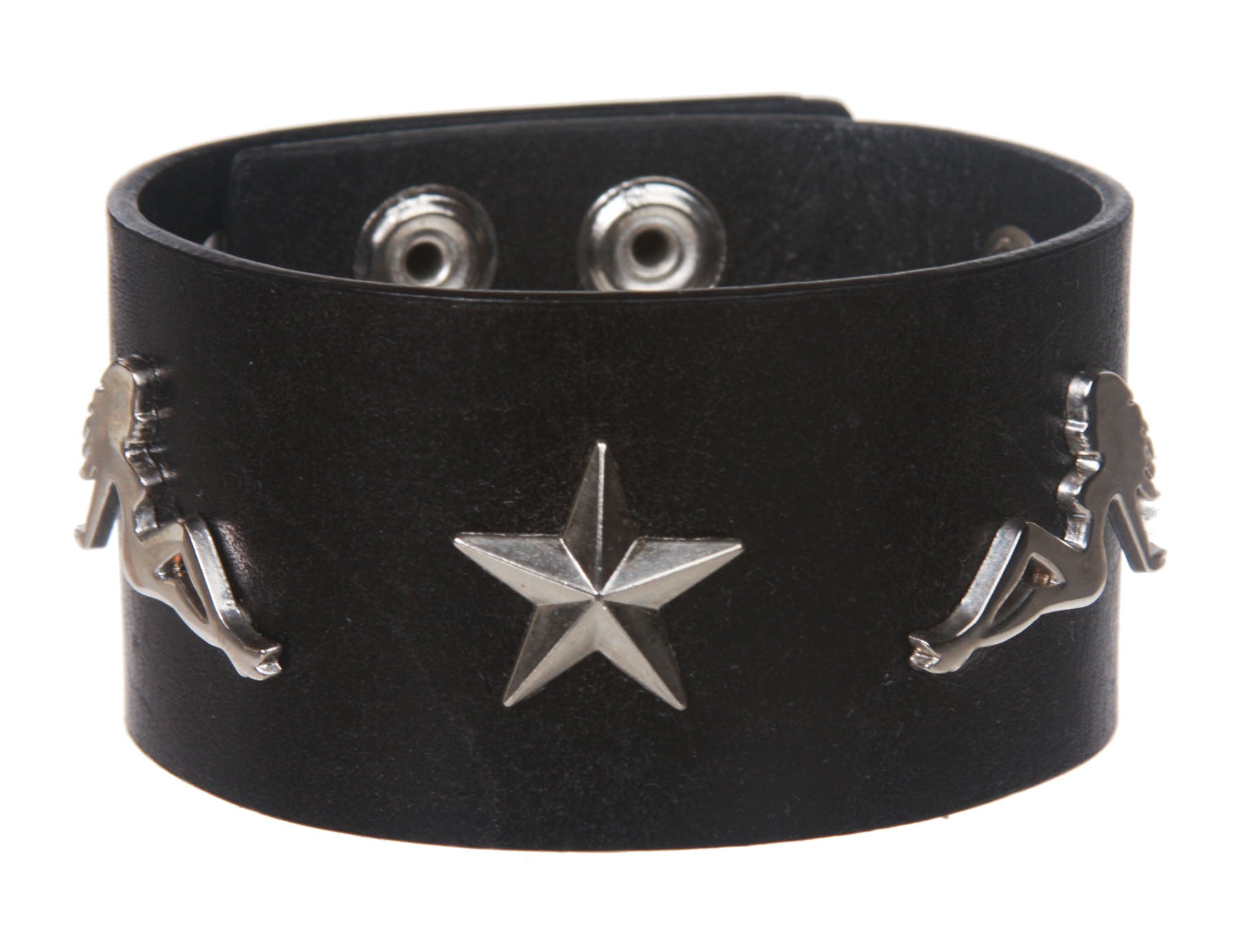 Trucker Girl and Star Studded Leather Wrist Band - OnlineBelts