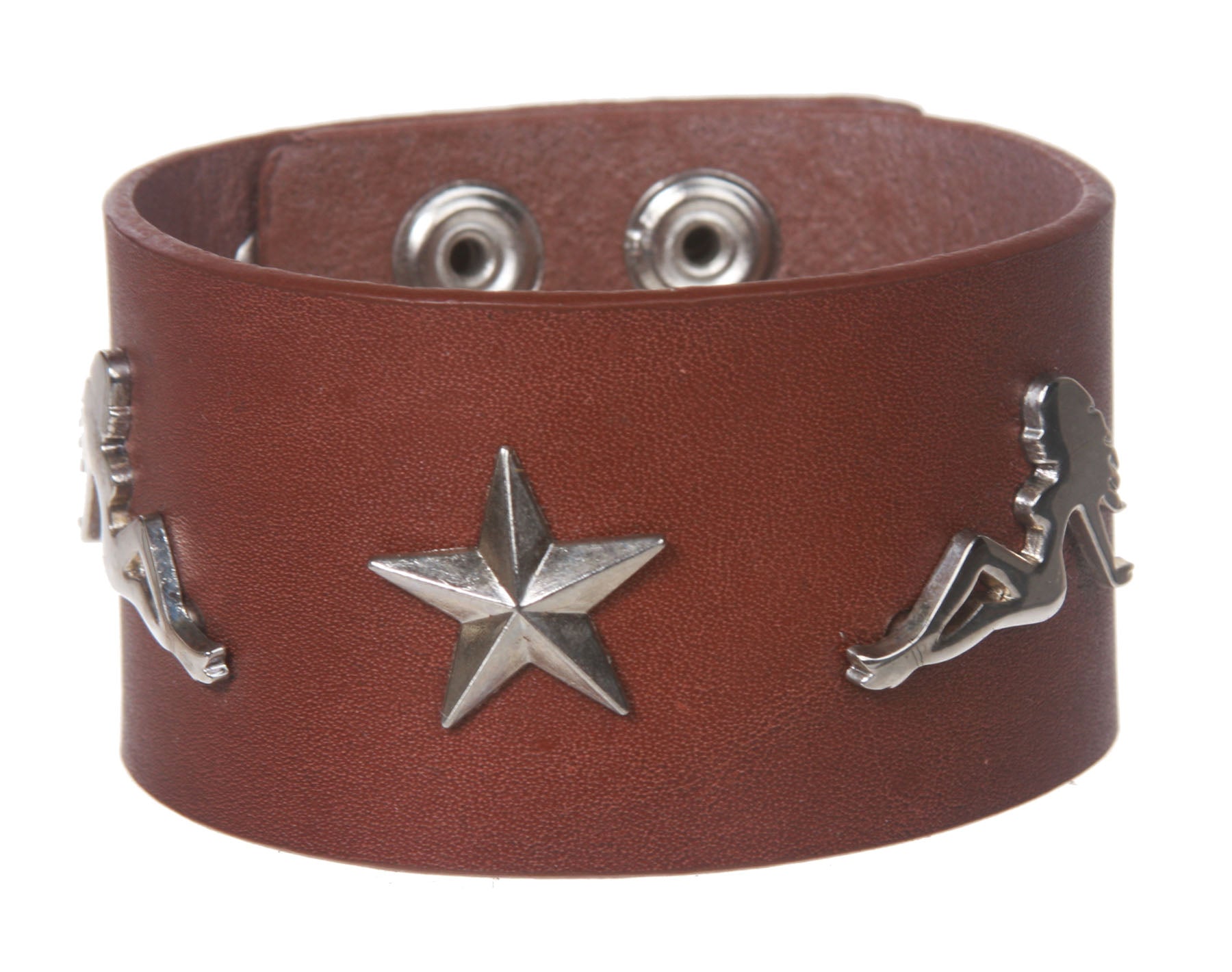 Trucker Girl and Star Studded Leather Wrist Band - OnlineBelts