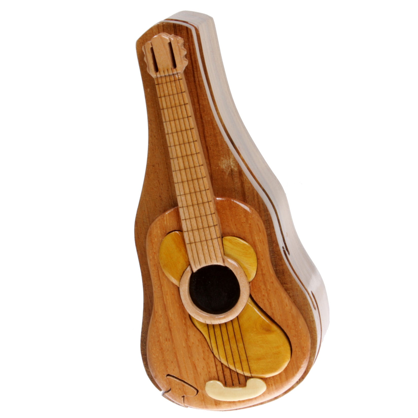 Handcrafted Wooden Musical Instrument Shape Secret Jewelry Puzzle Box-Guitar-195 - OnlineBelts