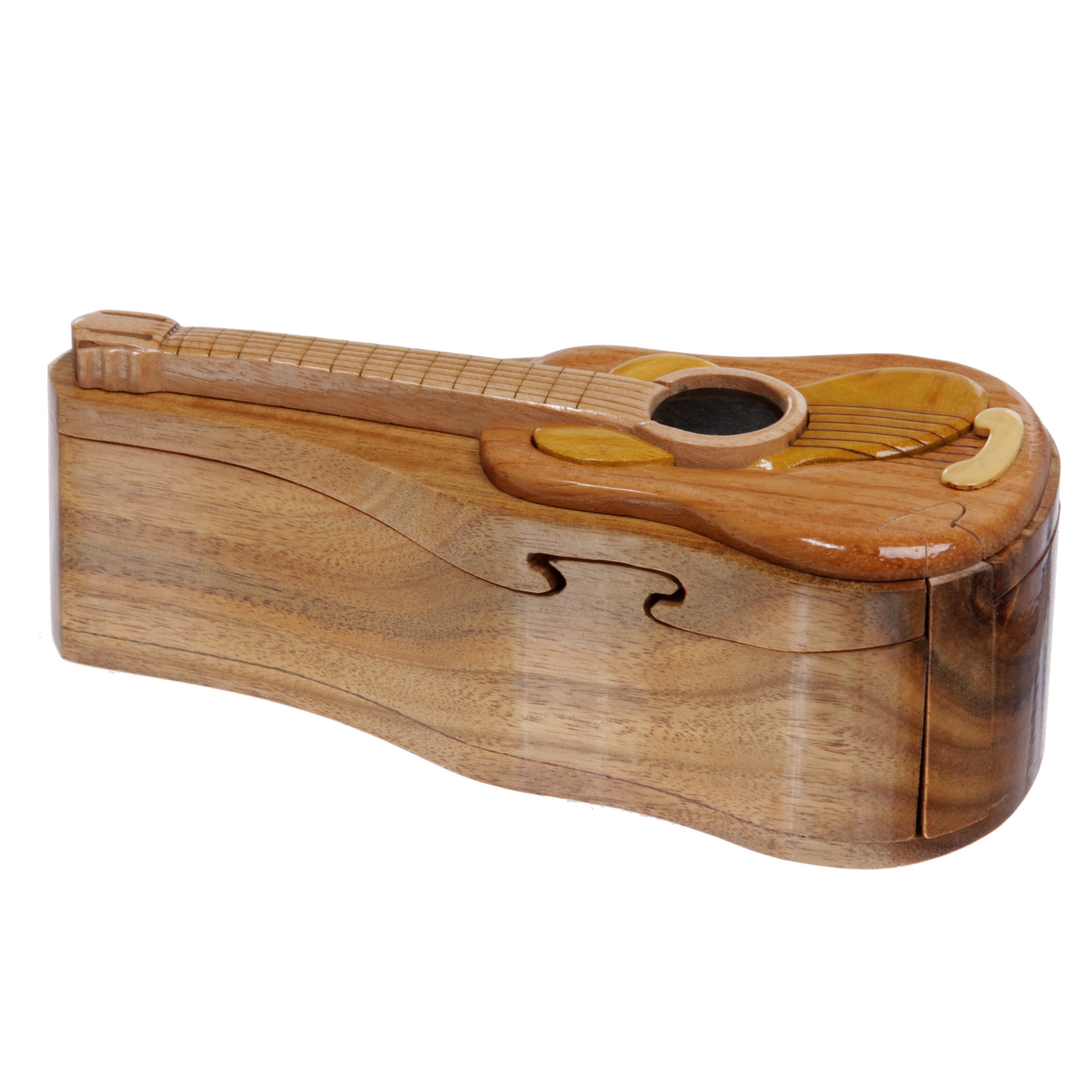 Handcrafted Wooden Musical Instrument Shape Secret Jewelry Puzzle Box-Guitar-195 - OnlineBelts
