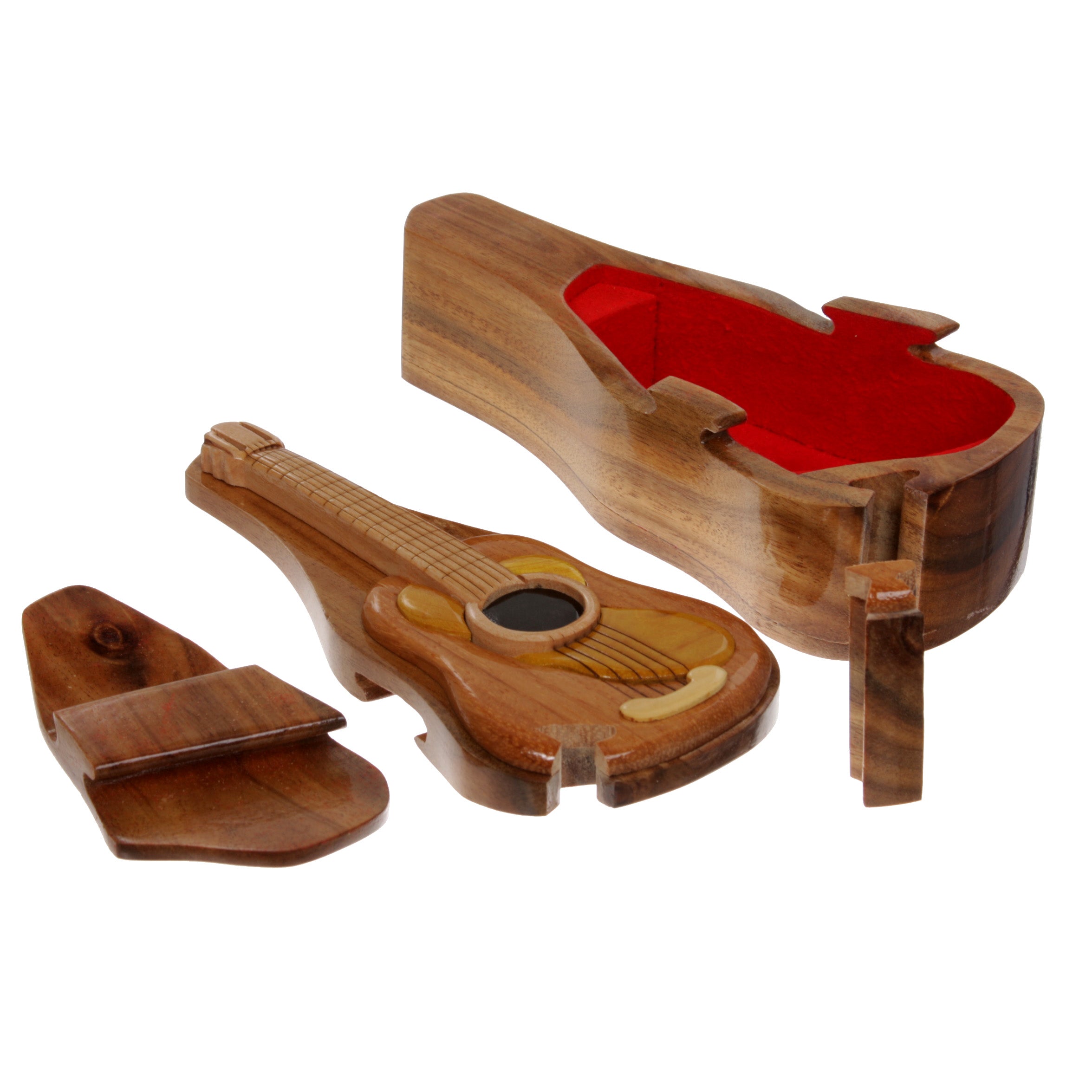 Handcrafted Wooden Musical Instrument Shape Secret Jewelry Puzzle Box-Guitar-195 - OnlineBelts