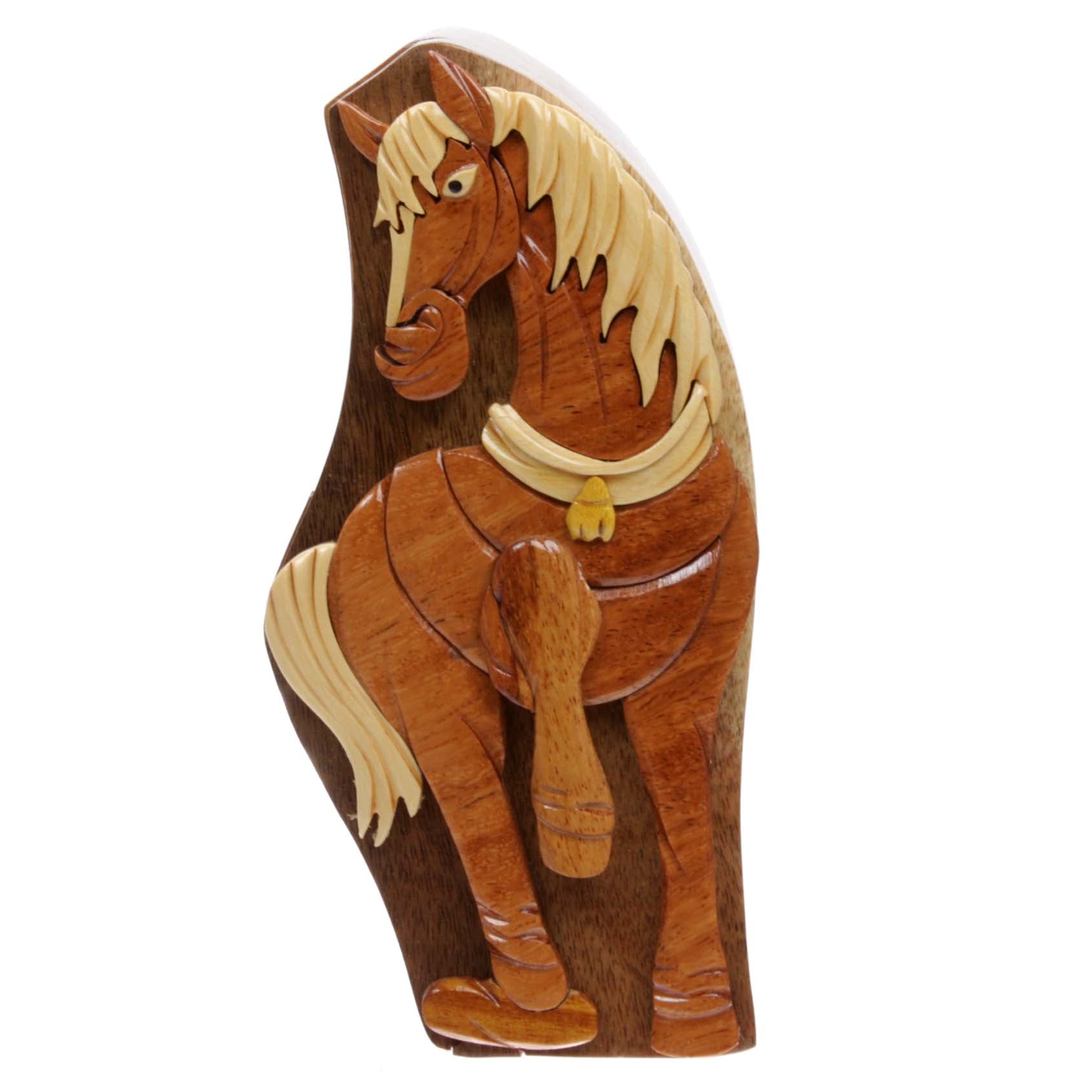 Handcrafted Wooden Horse Shape Secret Jewelry Puzzle Box - OnlineBelts