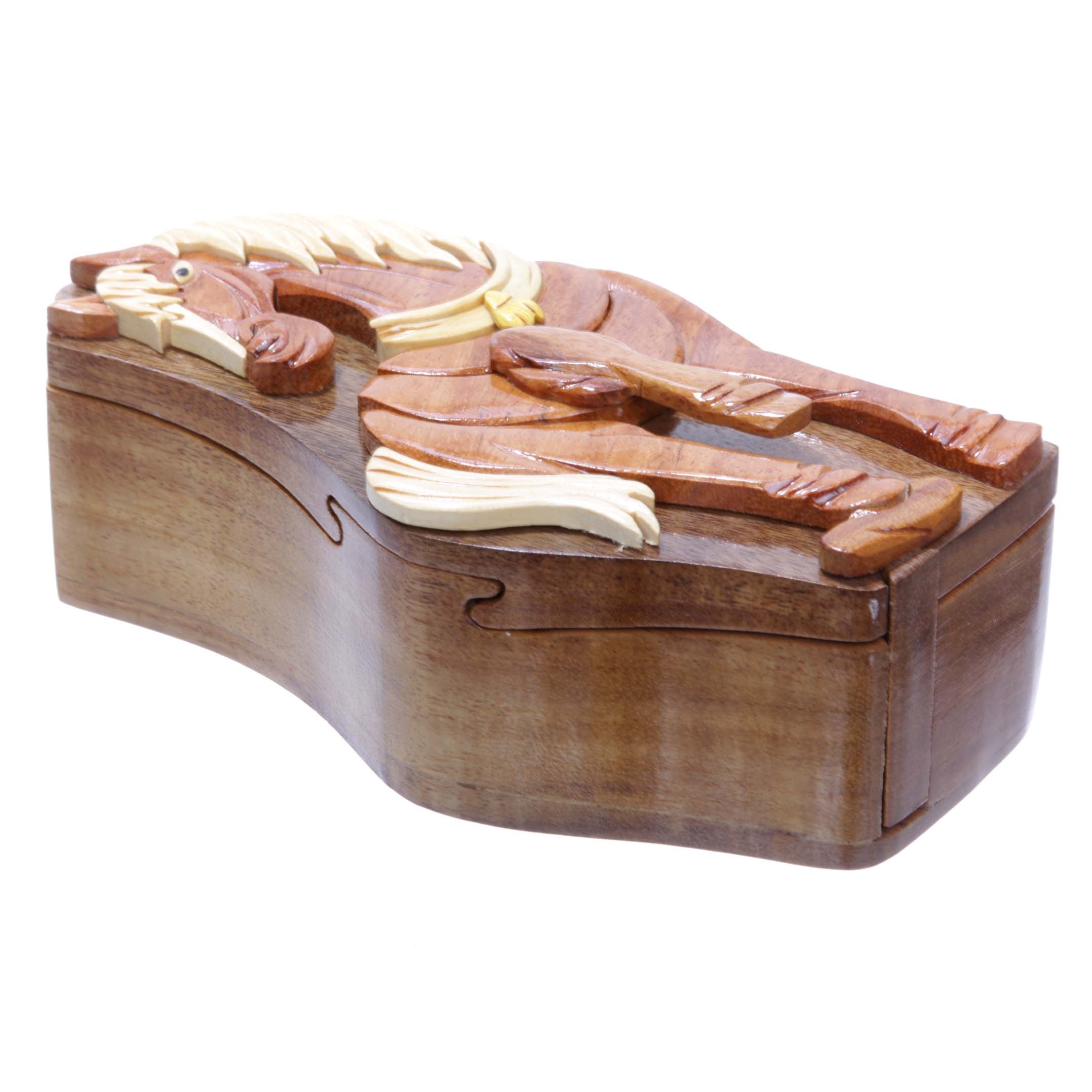 Handcrafted Wooden Horse Shape Secret Jewelry Puzzle Box - OnlineBelts