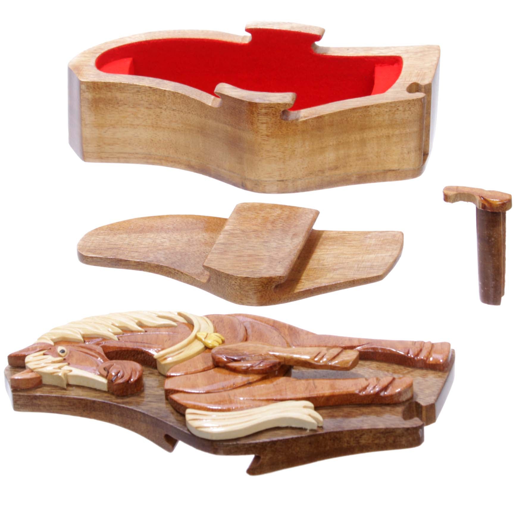 Handcrafted Wooden Horse Shape Secret Jewelry Puzzle Box - OnlineBelts