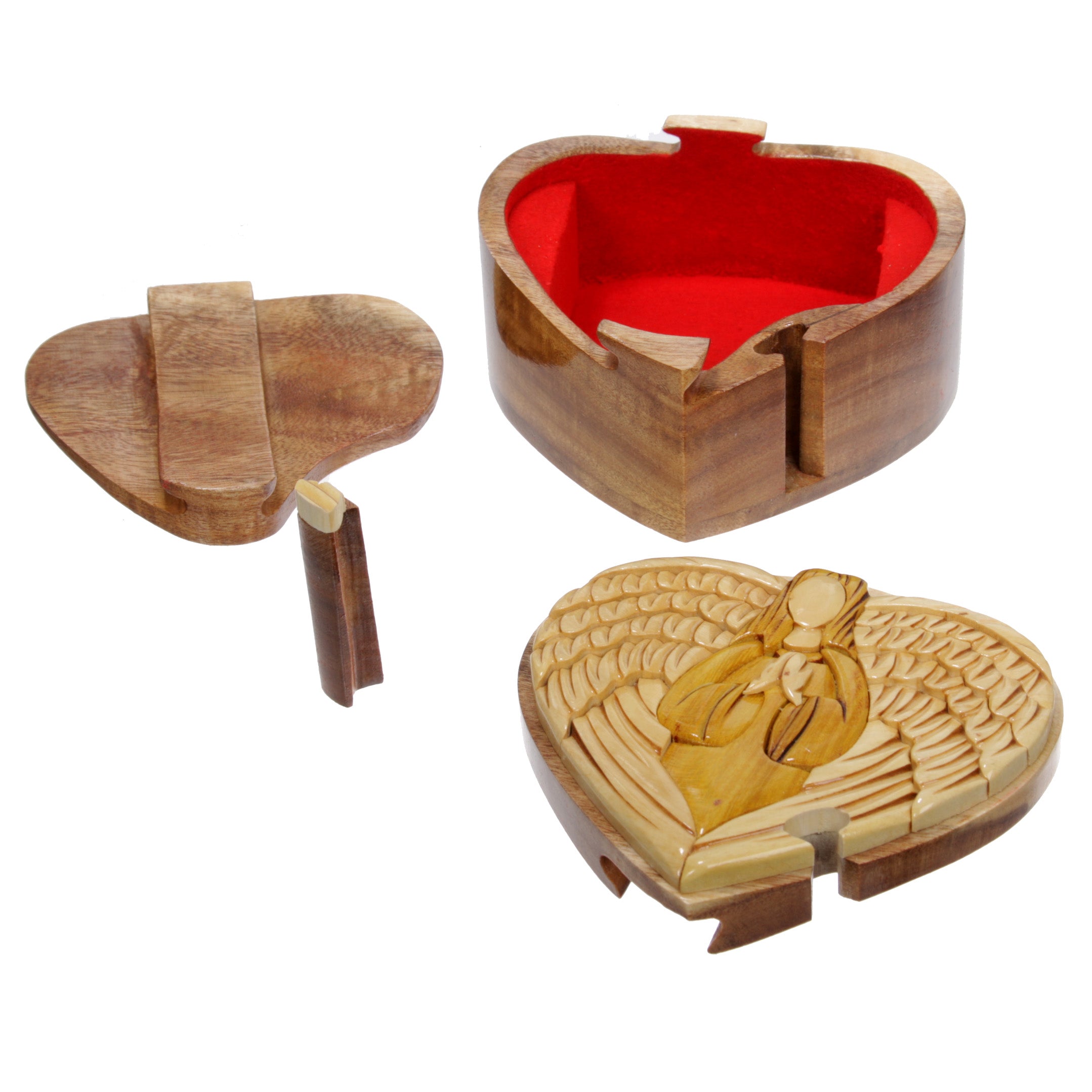 Handcrafted Wooden Heart/Art Shape Secret Jewelry Puzzle Box - Virgin Mary