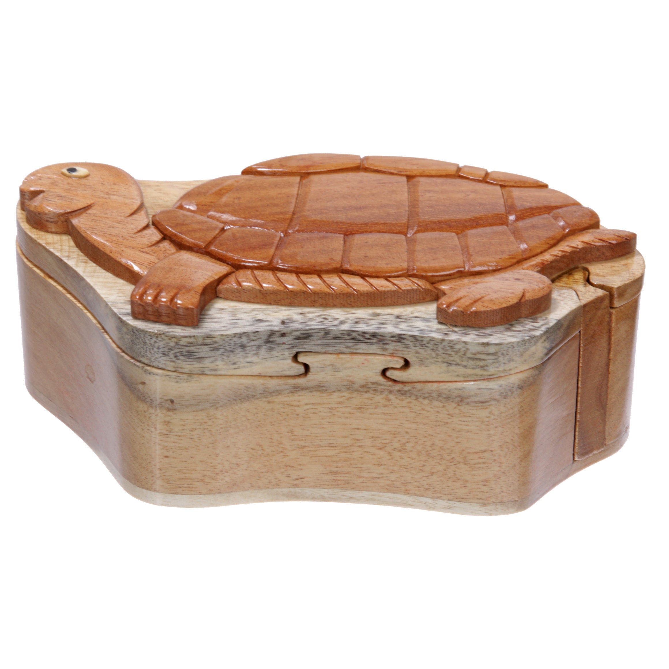 Handcrafted Wooden Animal Shape Secret Jewelry Puzzle Box - Turtle (620)