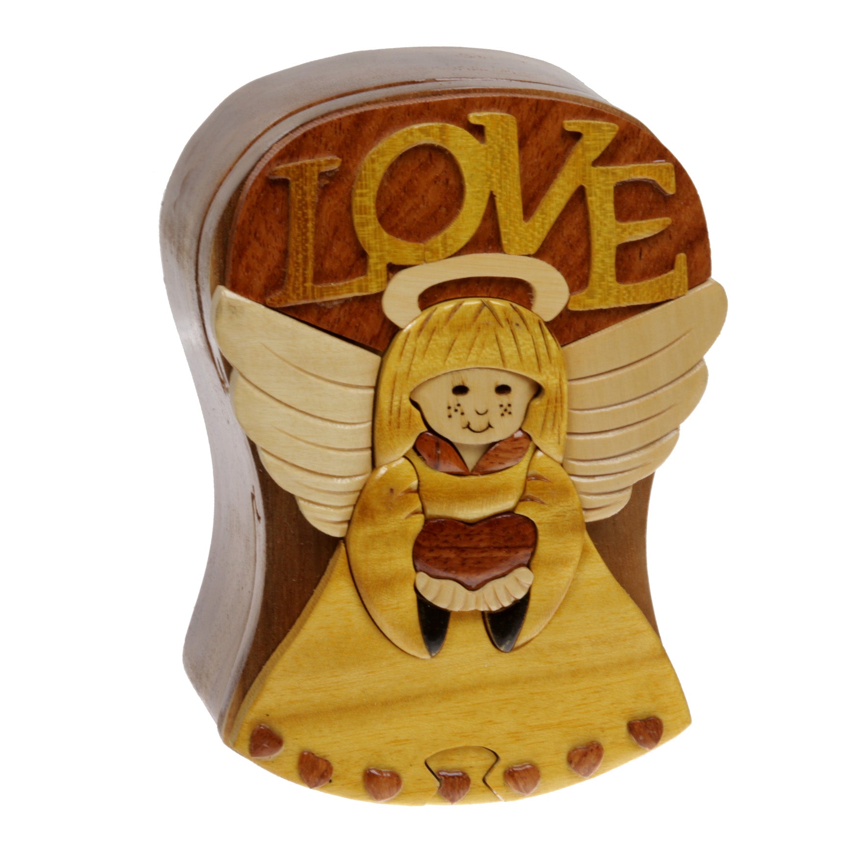 Handcrafted Wooden Art Shape Secret Jewelry Puzzle Box - Love Angels - OnlineBelts