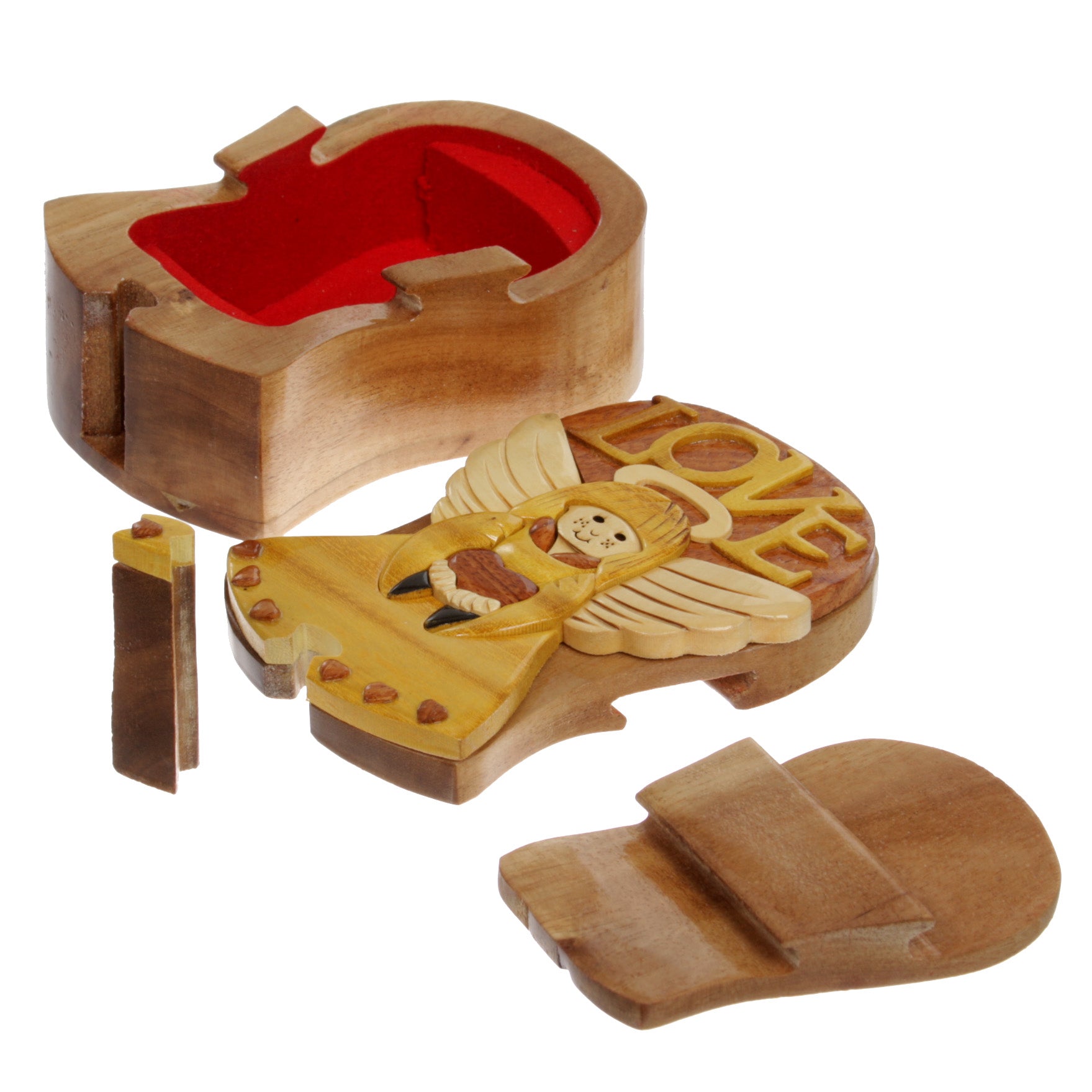 Handcrafted Wooden Art Shape Secret Jewelry Puzzle Box - Love Angels - OnlineBelts