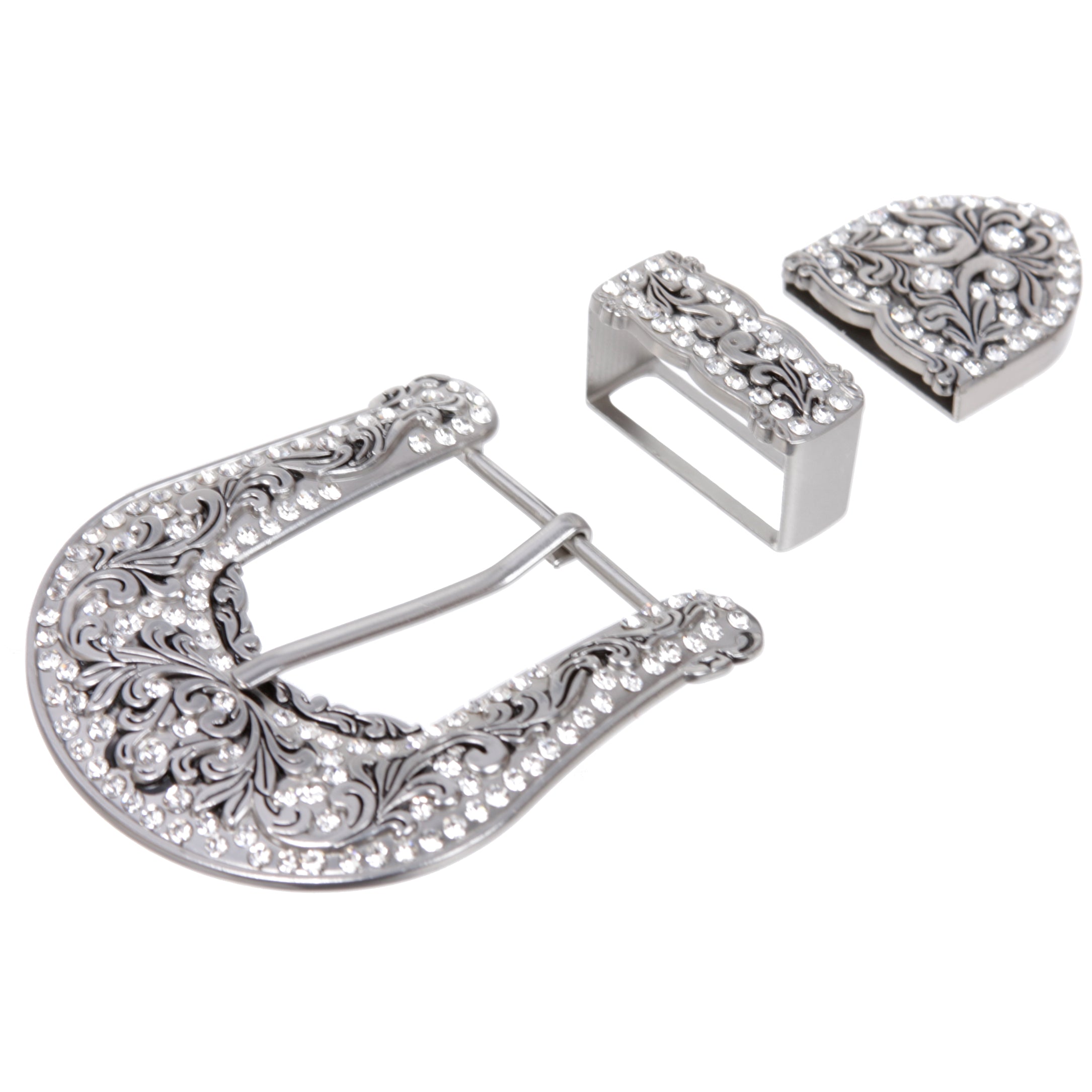 Western Floral Scroll Rhinestone Belt Buckle Set for Replacement Leather Craft - OnlineBelts