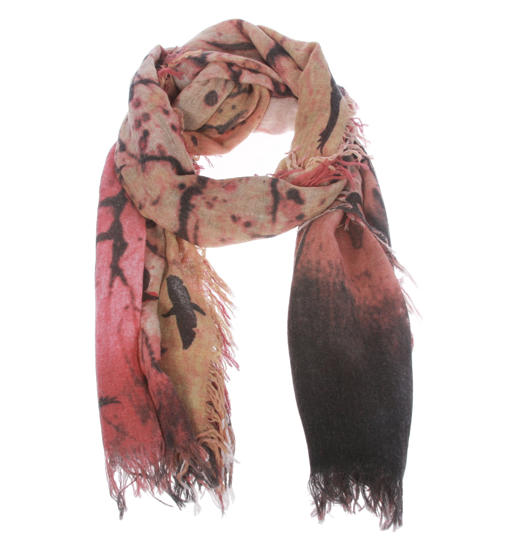 Womens Brid Print Mix Colored Light Weight Wide Shawl Wrap Cotton Scarf - OnlineBelts