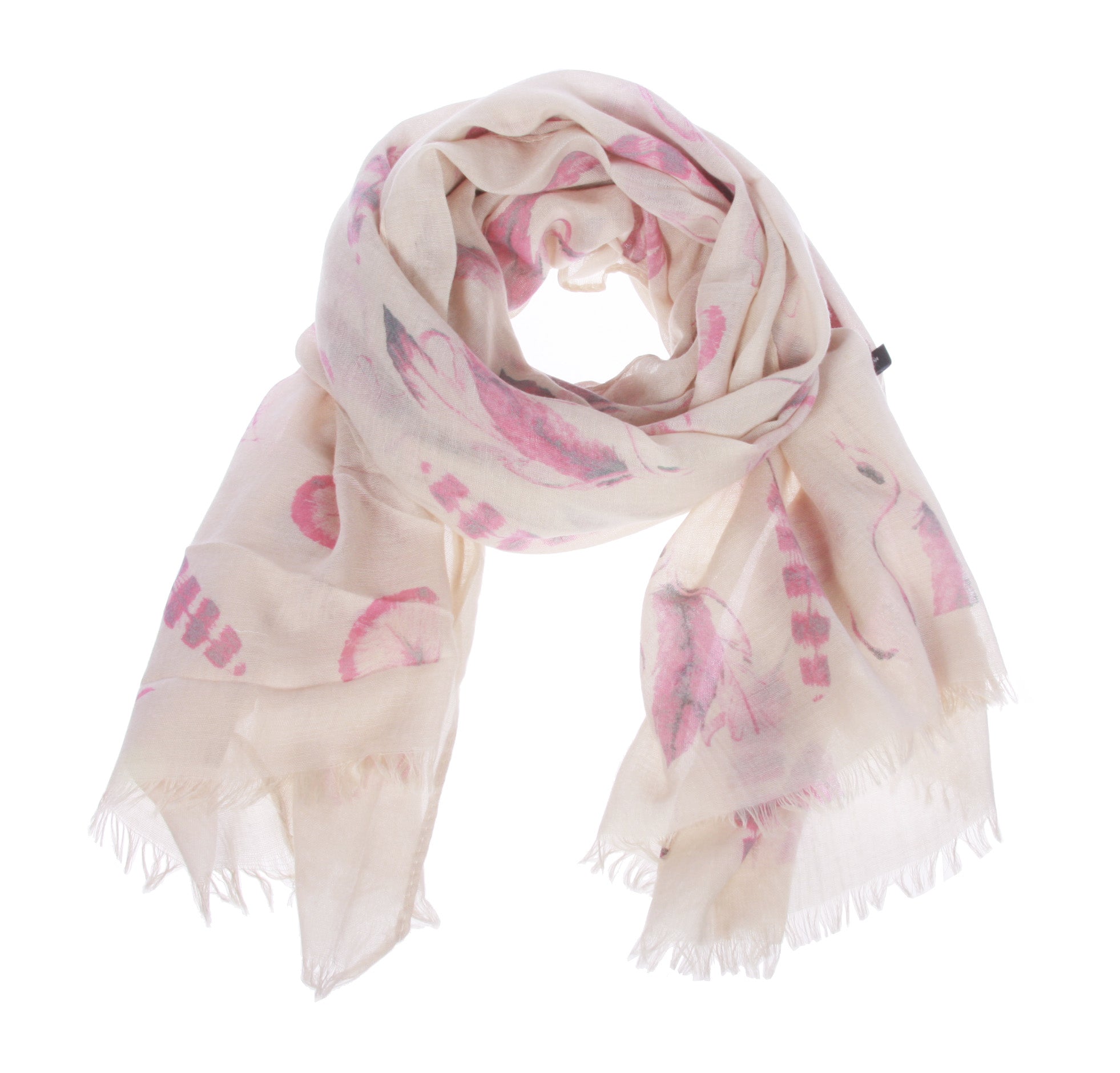 Womens Feather Pattern Light Weight Wide Shawl Wrap Cotton Scarf - OnlineBelts