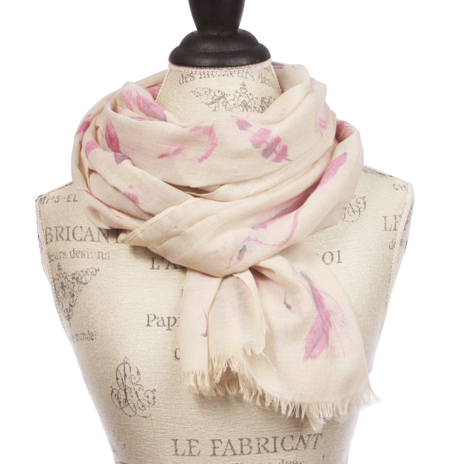 Womens Feather Pattern Light Weight Wide Shawl Wrap Cotton Scarf - OnlineBelts