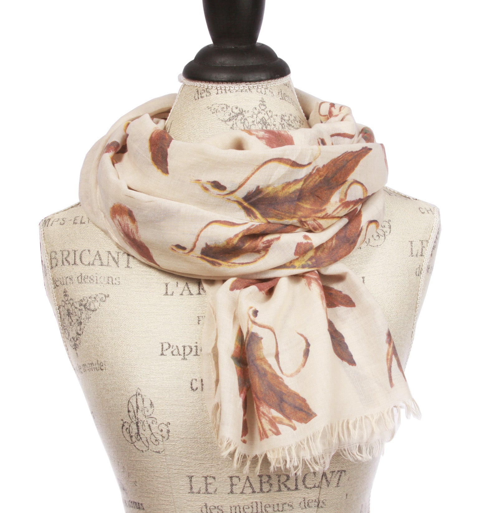 Womens Feather Pattern Light Weight Wide Shawl Wrap Cotton Scarf - OnlineBelts