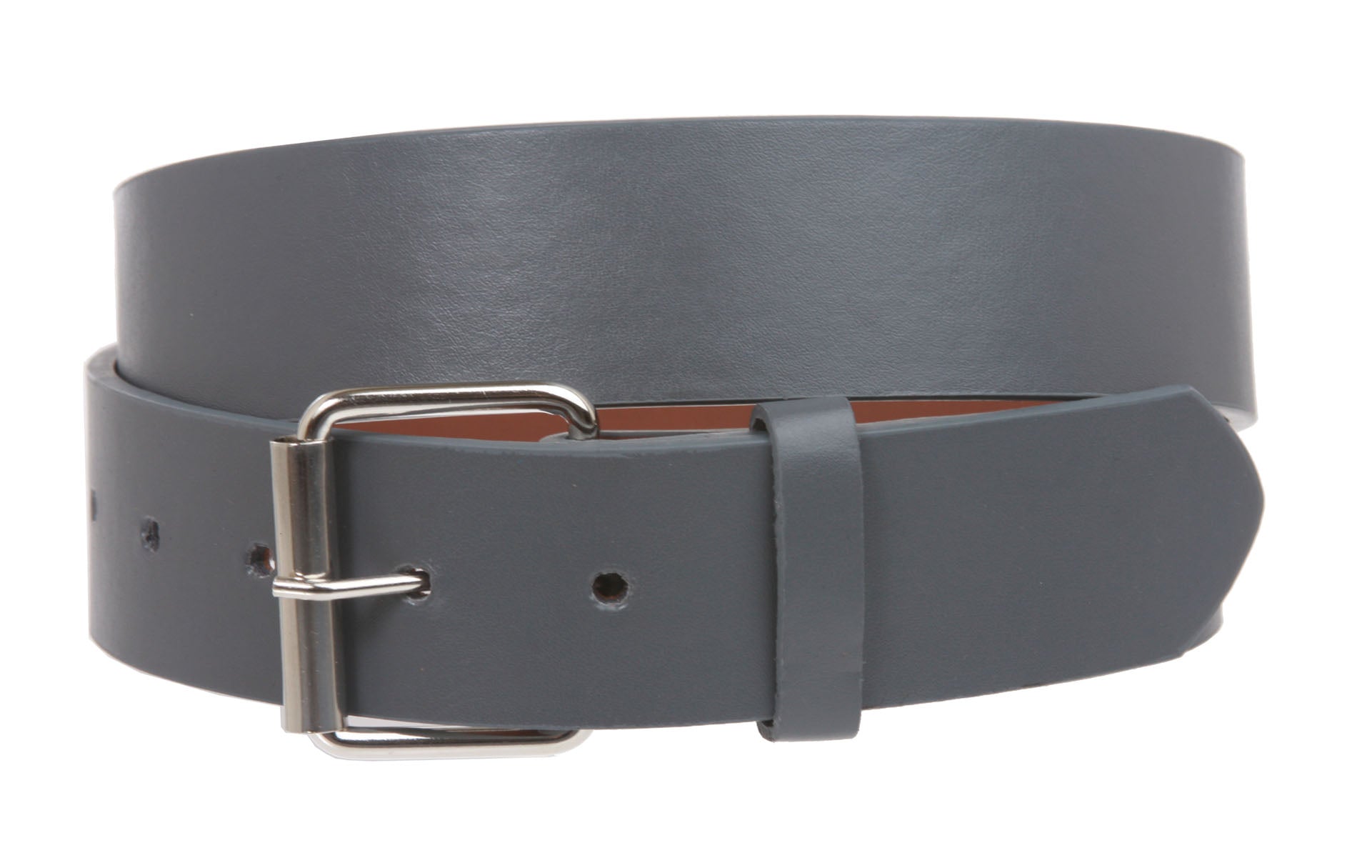 1 1/2" (38mm) Snap On Plain Leather Jean Belt With Roller Buckle - OnlineBelts