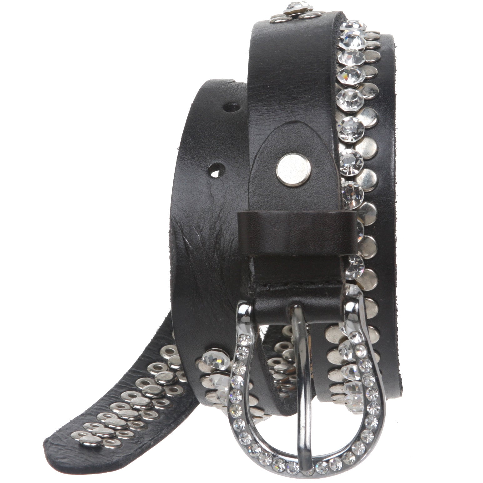 Women's 1" (24 mm) Western Cowgirl Rhinestone Studded Vintage Solid Leather Belt - OnlineBelts