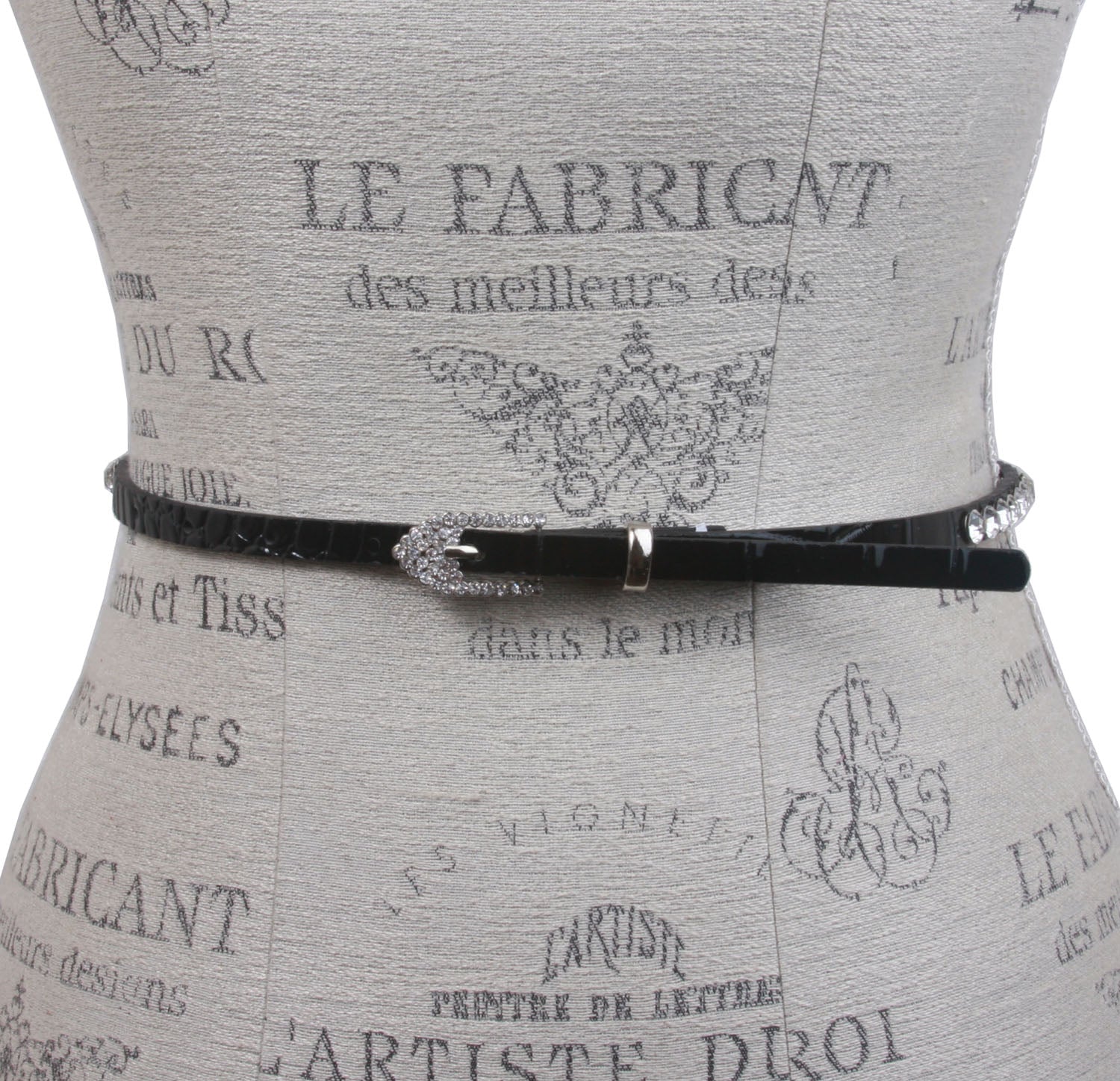 Women's 3/8" (9 mm) Skinny Rhinestone Leather Dress Belt - OnlineBelts