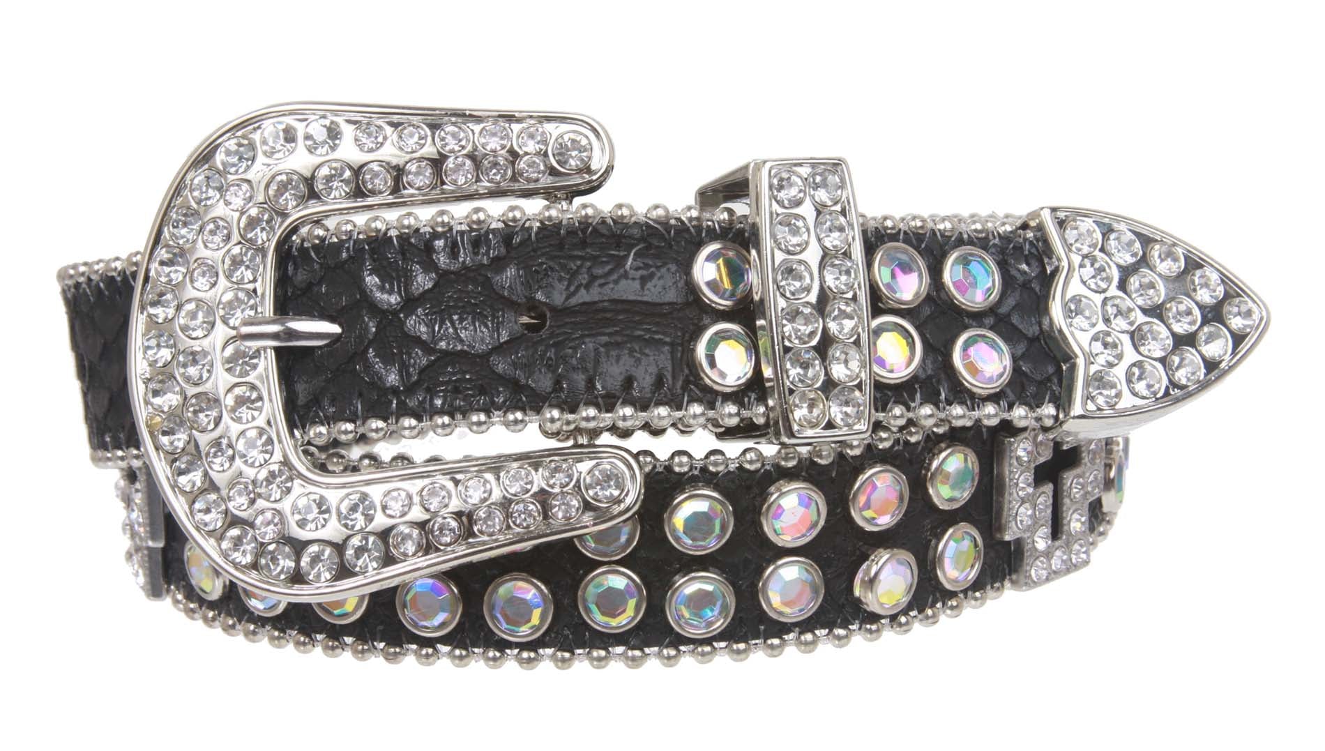 Kids 1" (25 mm) Western Cowgirl Rhinestone Cross Studded Skinny Belt - OnlineBelts