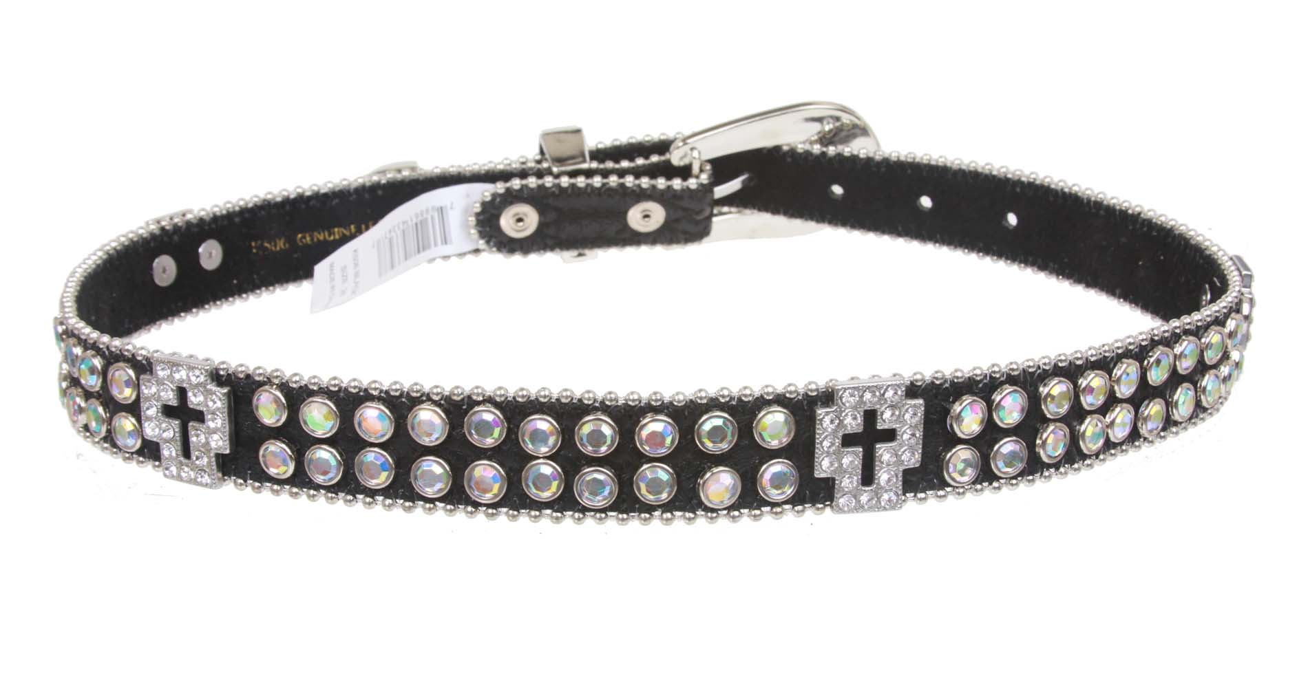Kids 1" (25 mm) Western Cowgirl Rhinestone Cross Studded Skinny Belt - OnlineBelts