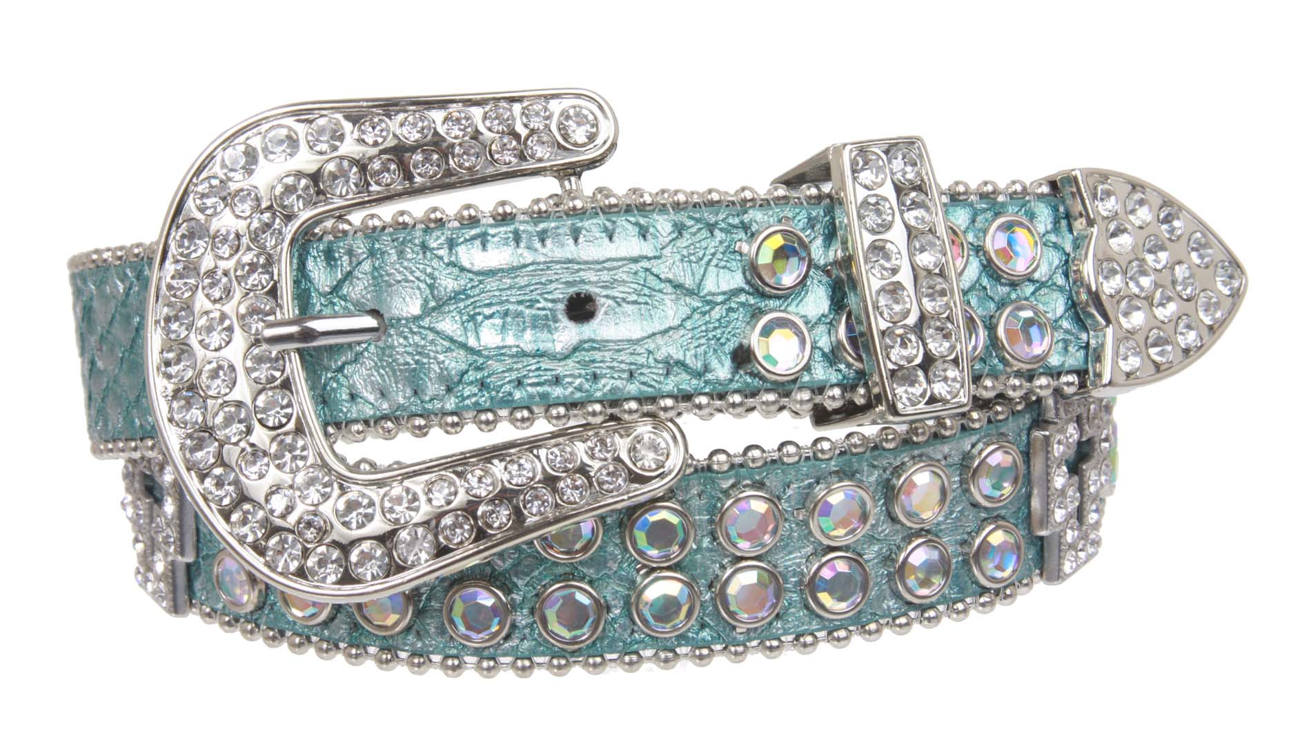 Kids 1" (25 mm) Western Cowgirl Rhinestone Cross Studded Skinny Belt - OnlineBelts