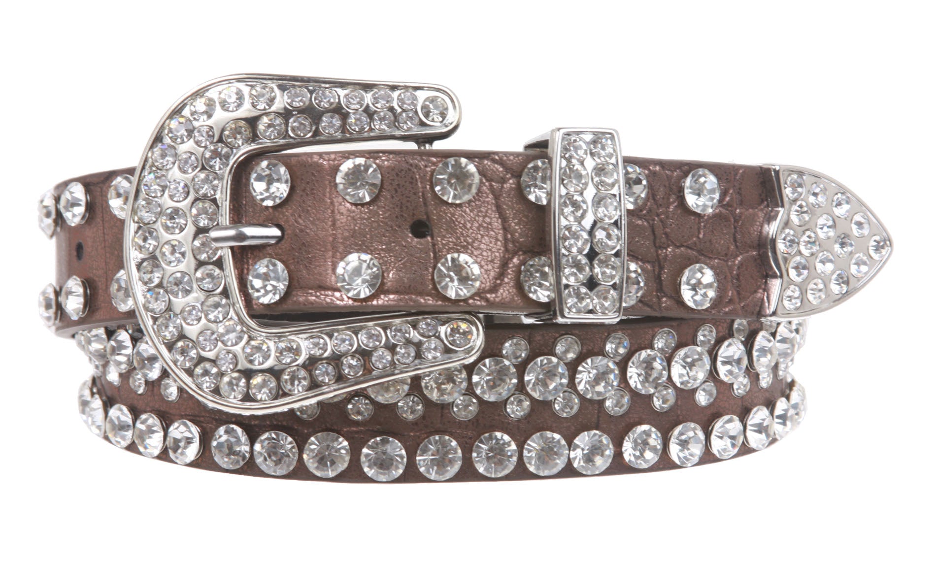Kids 1 1/16" (27 mm) Western Cowgirl Rhinestone Studded Skinny Belt - OnlineBelts