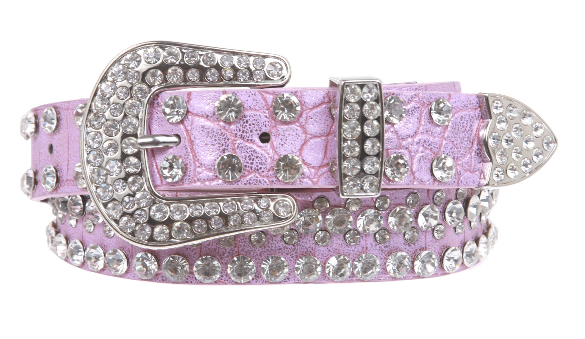 Kids 1 1/16" (27 mm) Western Cowgirl Rhinestone Studded Skinny Belt - OnlineBelts