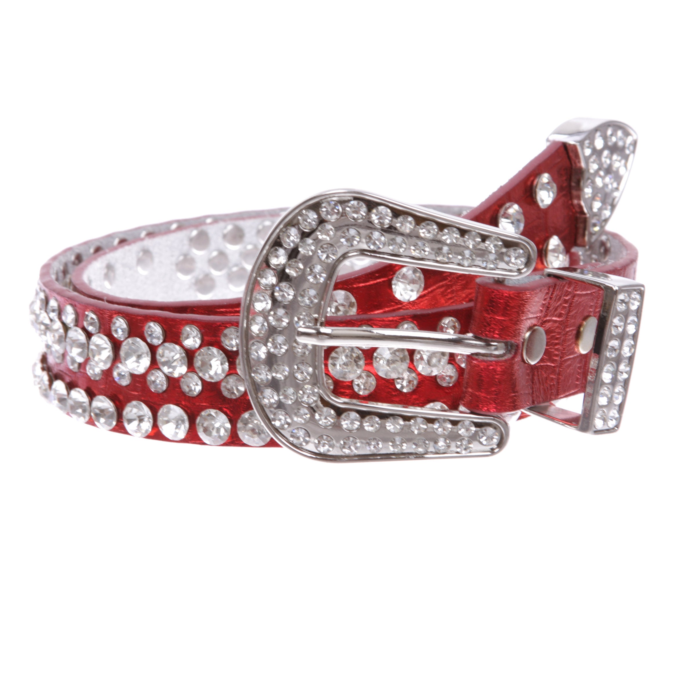 Kids 1 1/16" (27 mm) Western Cowgirl Rhinestone Studded Skinny Belt - OnlineBelts