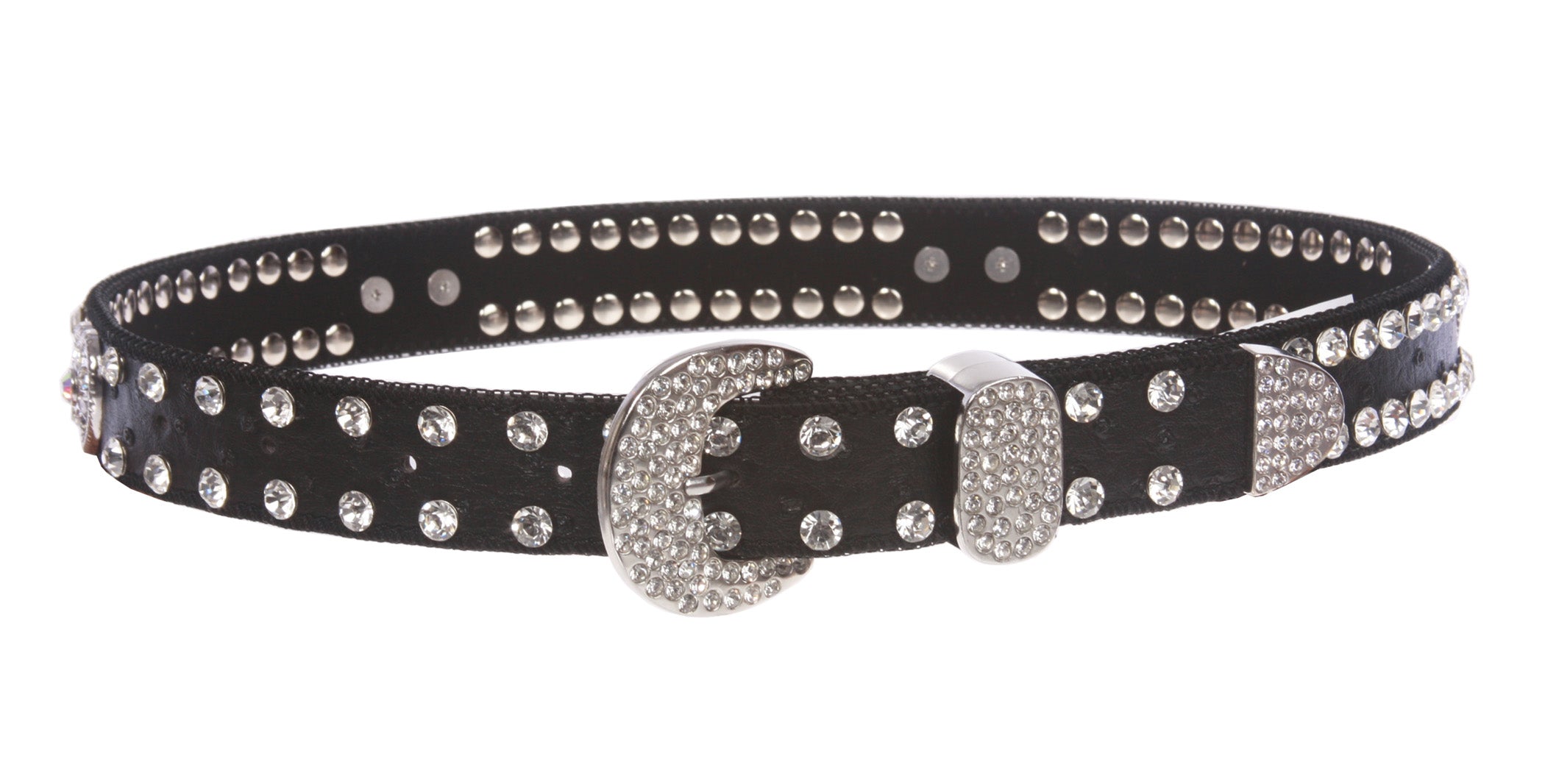 Kids 1 1/16" (27 mm) Ostrich Print Heart Ornaments Skinny Rhinestone Belt - OnlineBelts