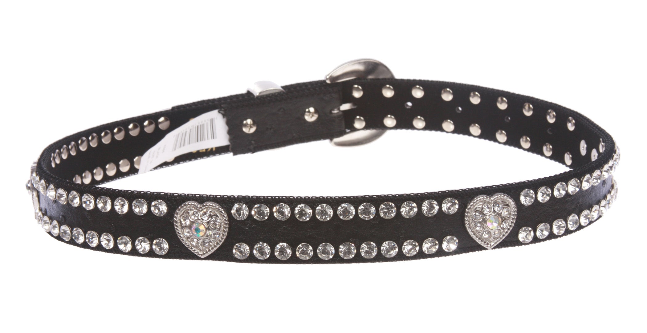 Kids 1 1/16" (27 mm) Ostrich Print Heart Ornaments Skinny Rhinestone Belt - OnlineBelts