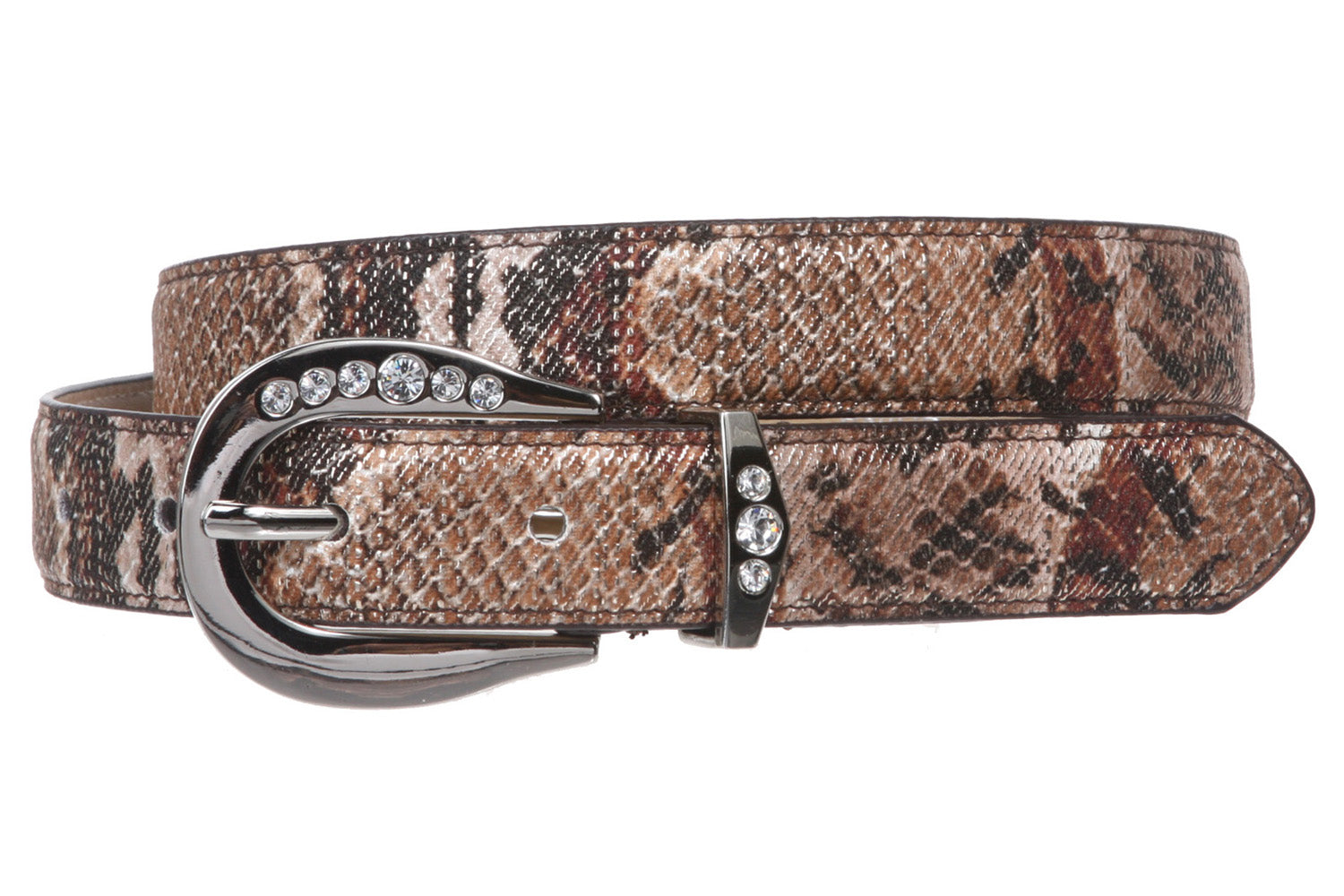 Ladies 1" Python Print Belt with Rhineston Buckle - OnlineBelts