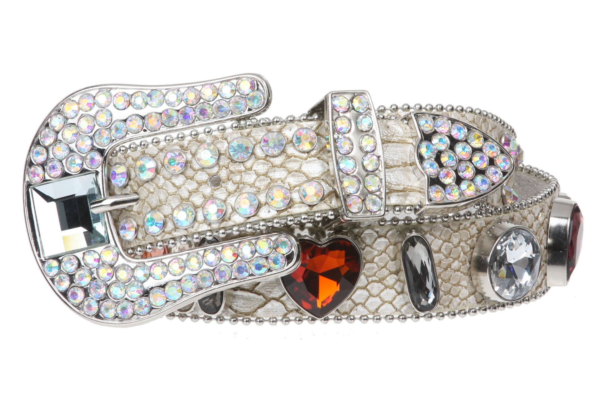 Snap On Western Cowgirl Snake Texture Crystal Conchos Leather Belt - OnlineBelts