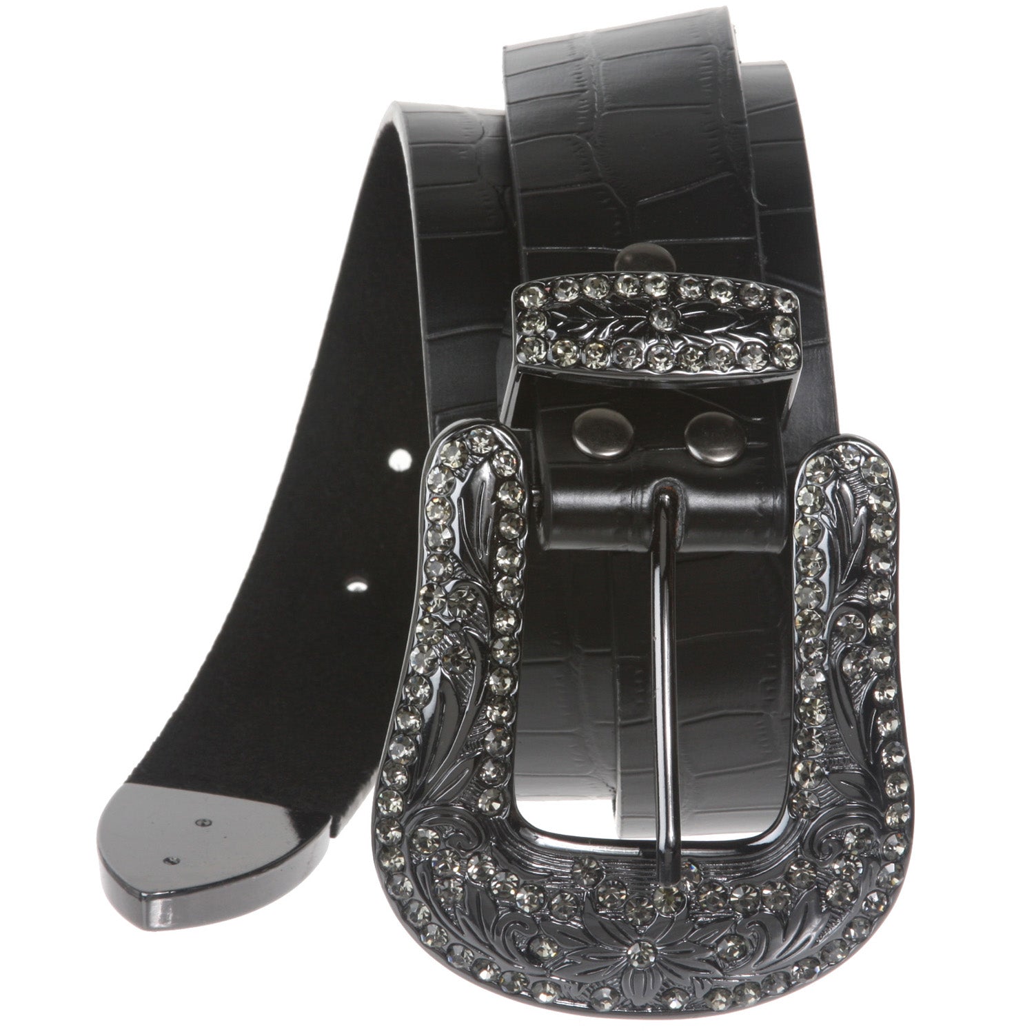 Snap On Western Crocodile Print Rhinestone Leather Belt - OnlineBelts