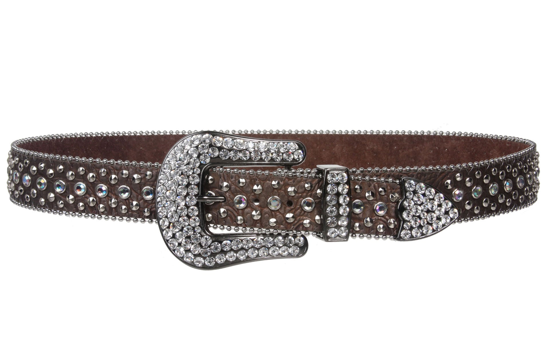Snap On Western Cowgirl Alligator Rhinestone Studded Leather Belt