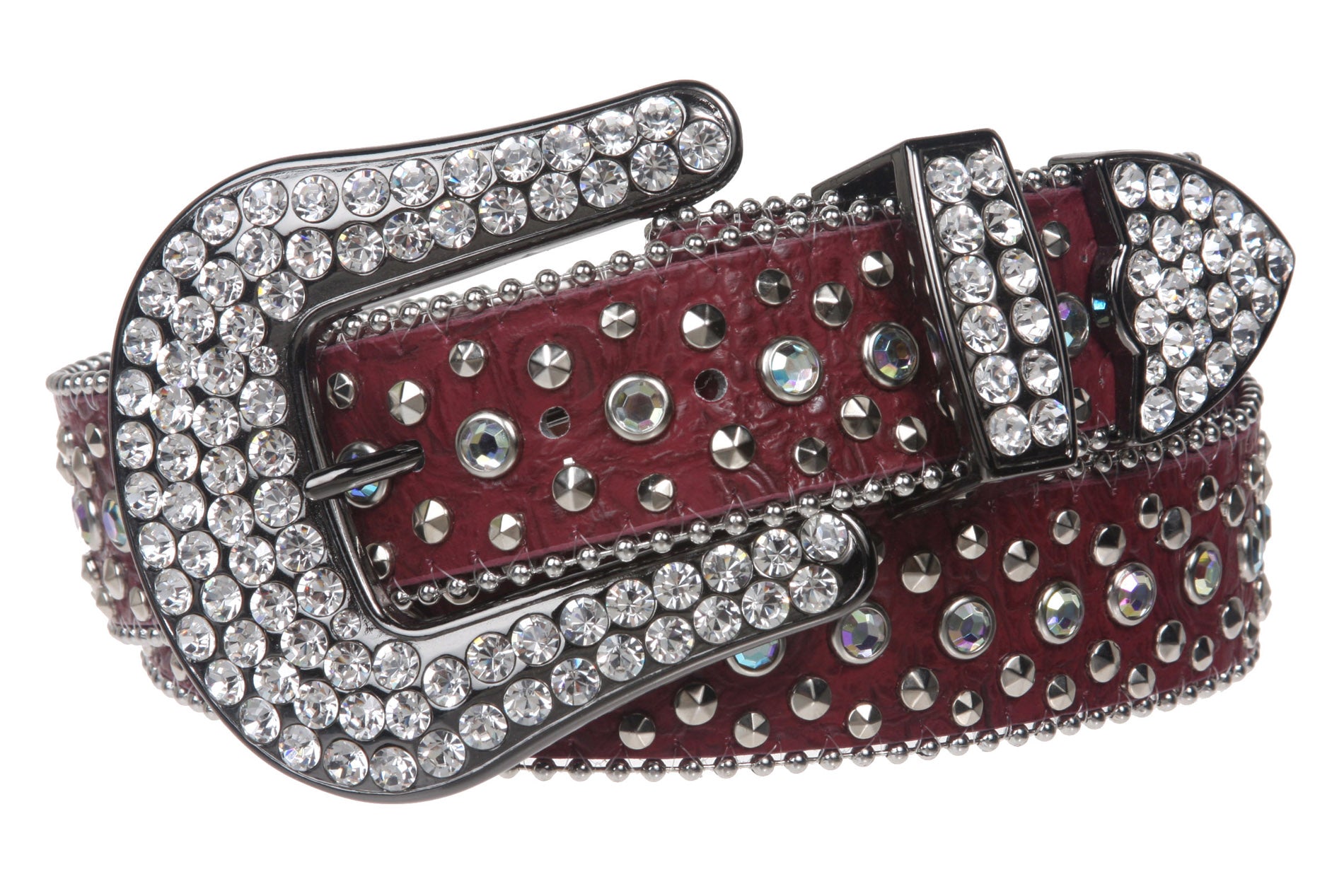 Snap On Western Cowgirl Alligator Rhinestone Studded Leather Belt - OnlineBelts
