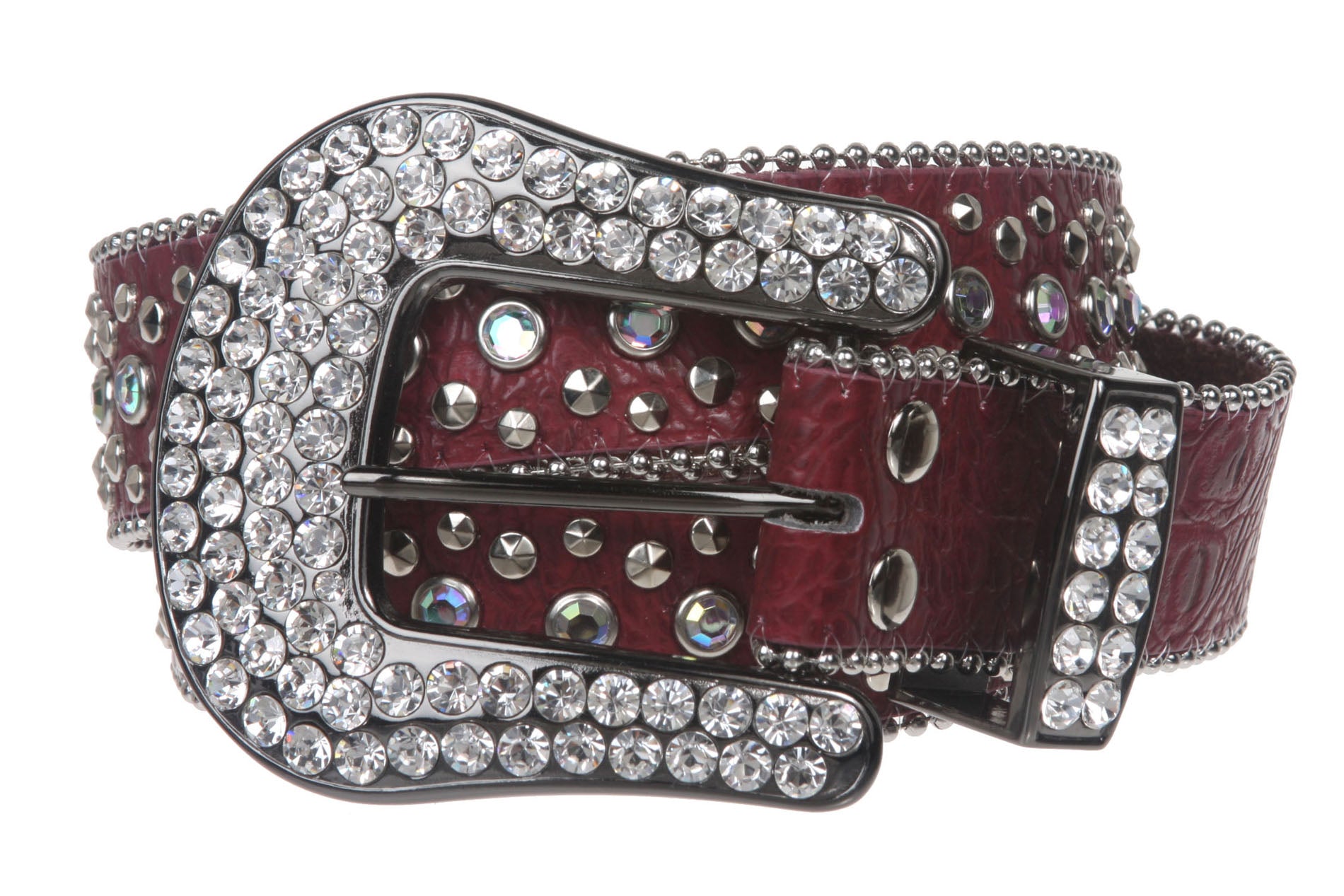 Snap On Western Cowgirl Alligator Rhinestone Studded Leather Belt - OnlineBelts