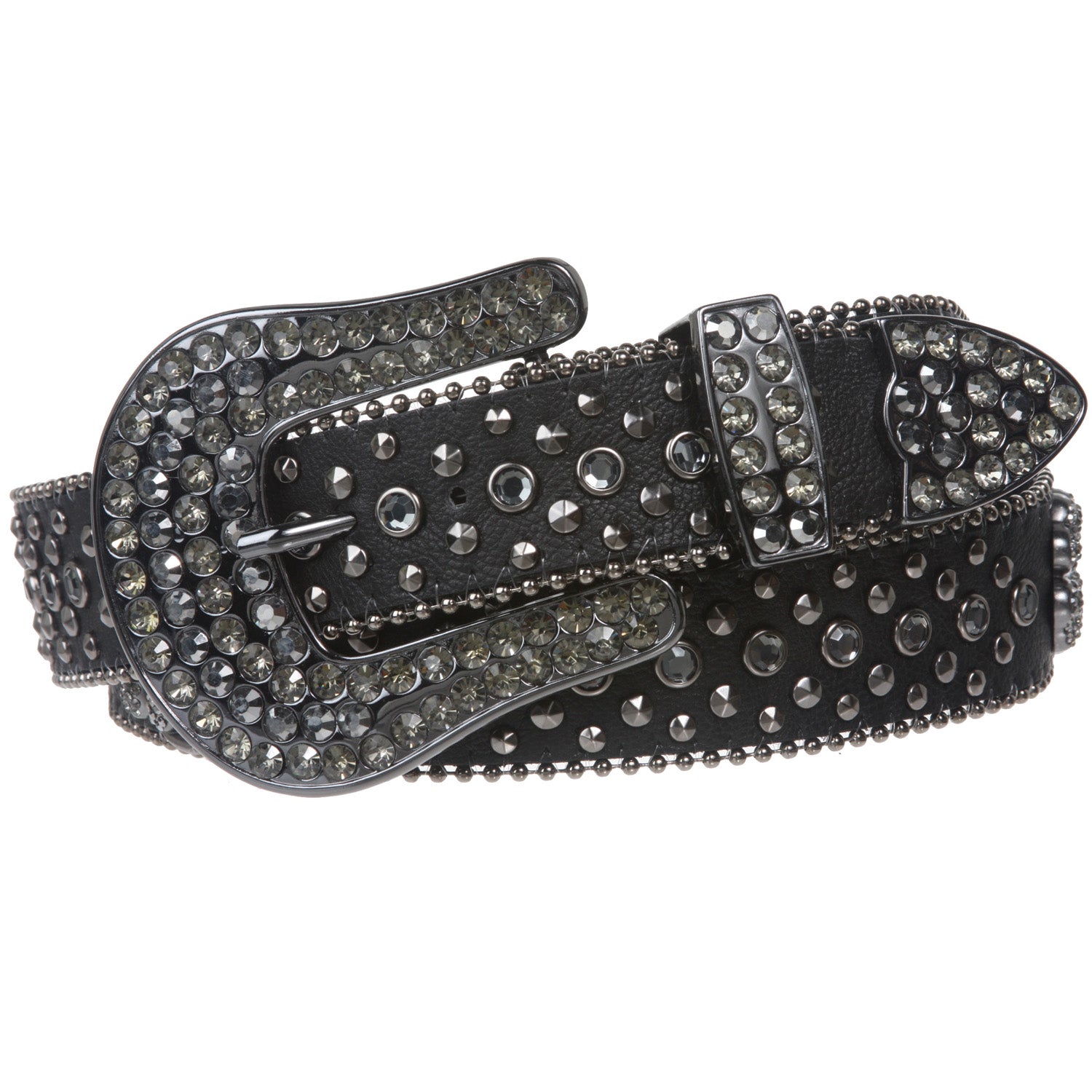 Snap On Western 4 Leaf Clover Rhinestone Studded Leather Belt - OnlineBelts