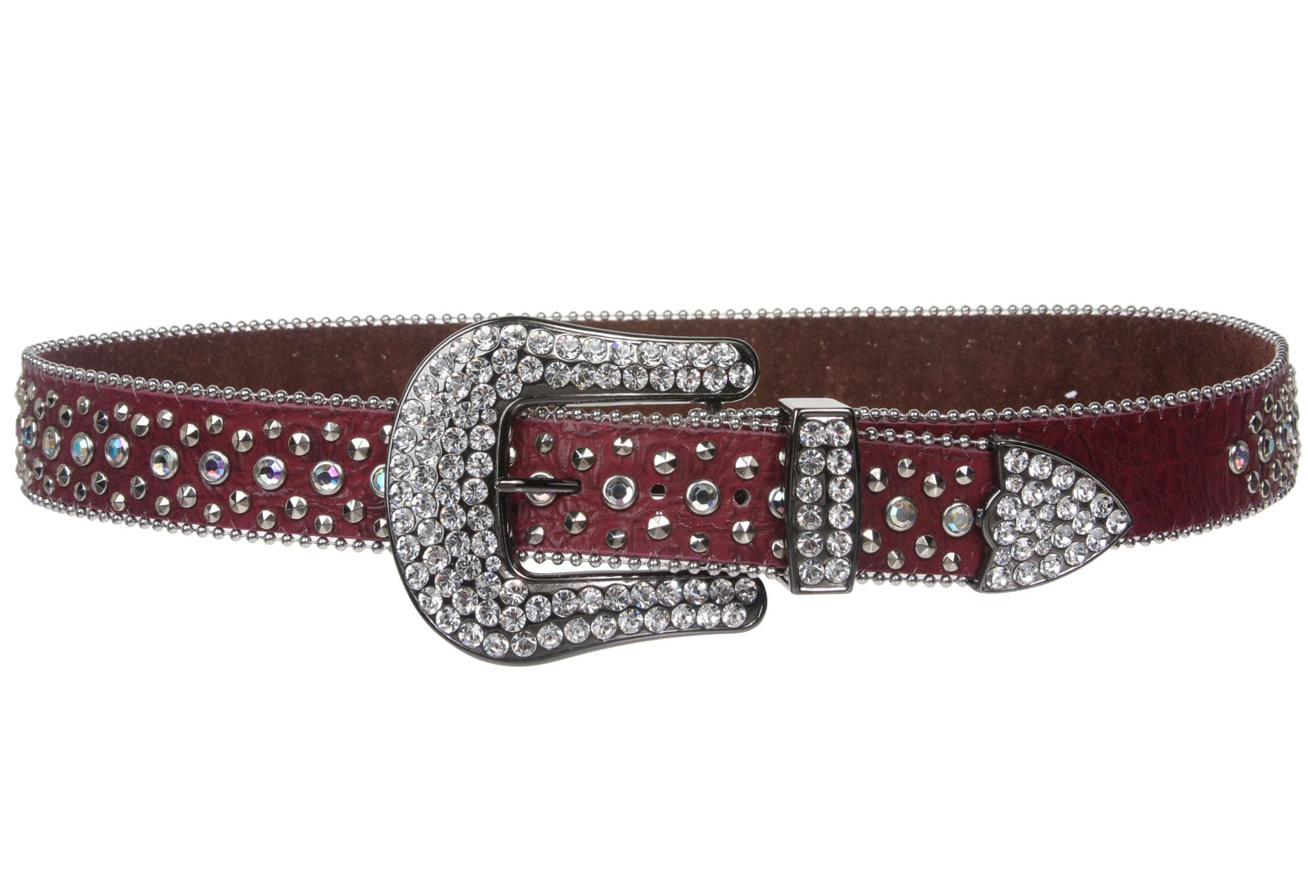 Snap On Western Cowgirl Alligator Rhinestone Studded Leather Belt - OnlineBelts