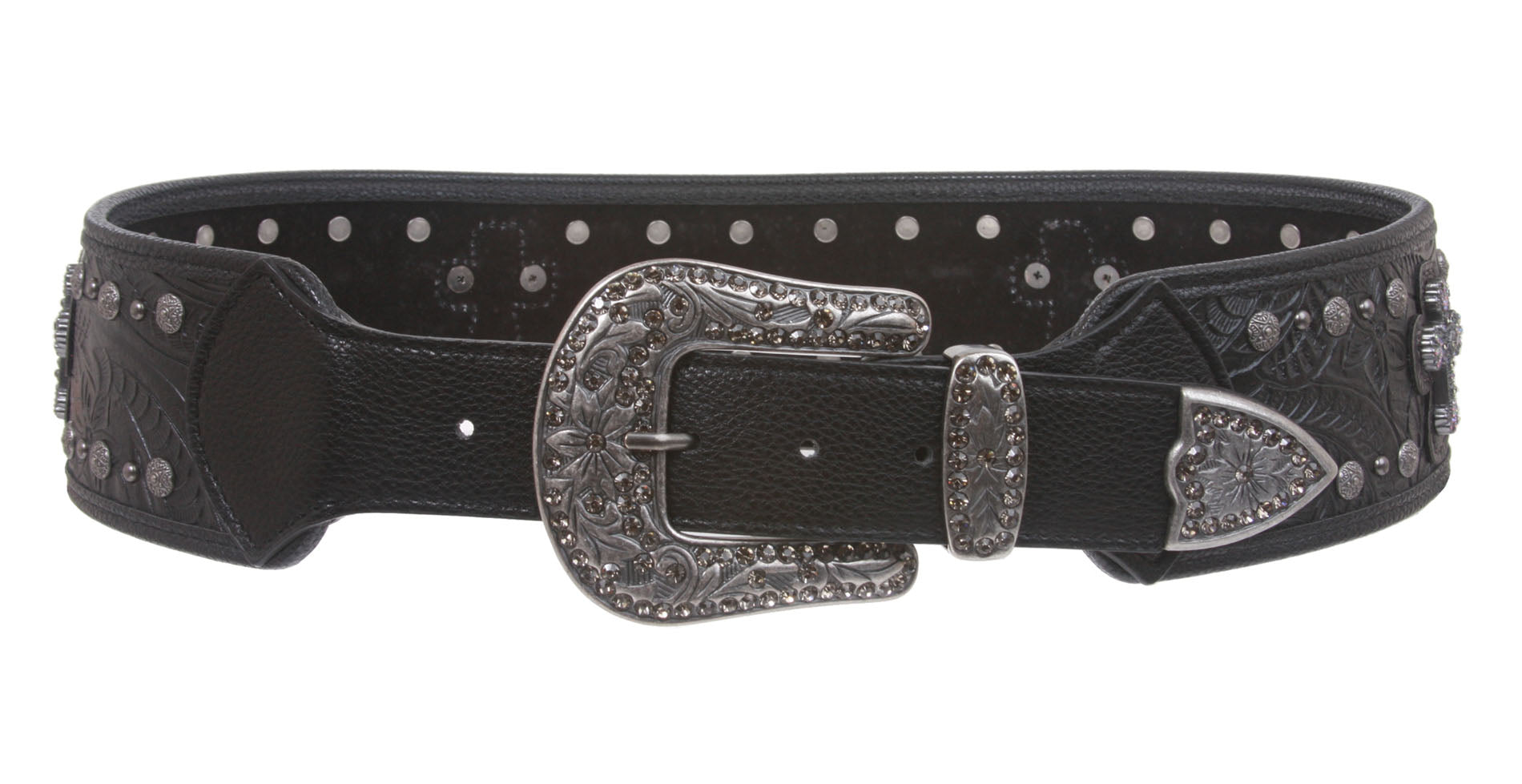 Womens 2 3/4'' Wide Western High Waist Rhinestone Cross Ornaments Contour Belt - OnlineBelts