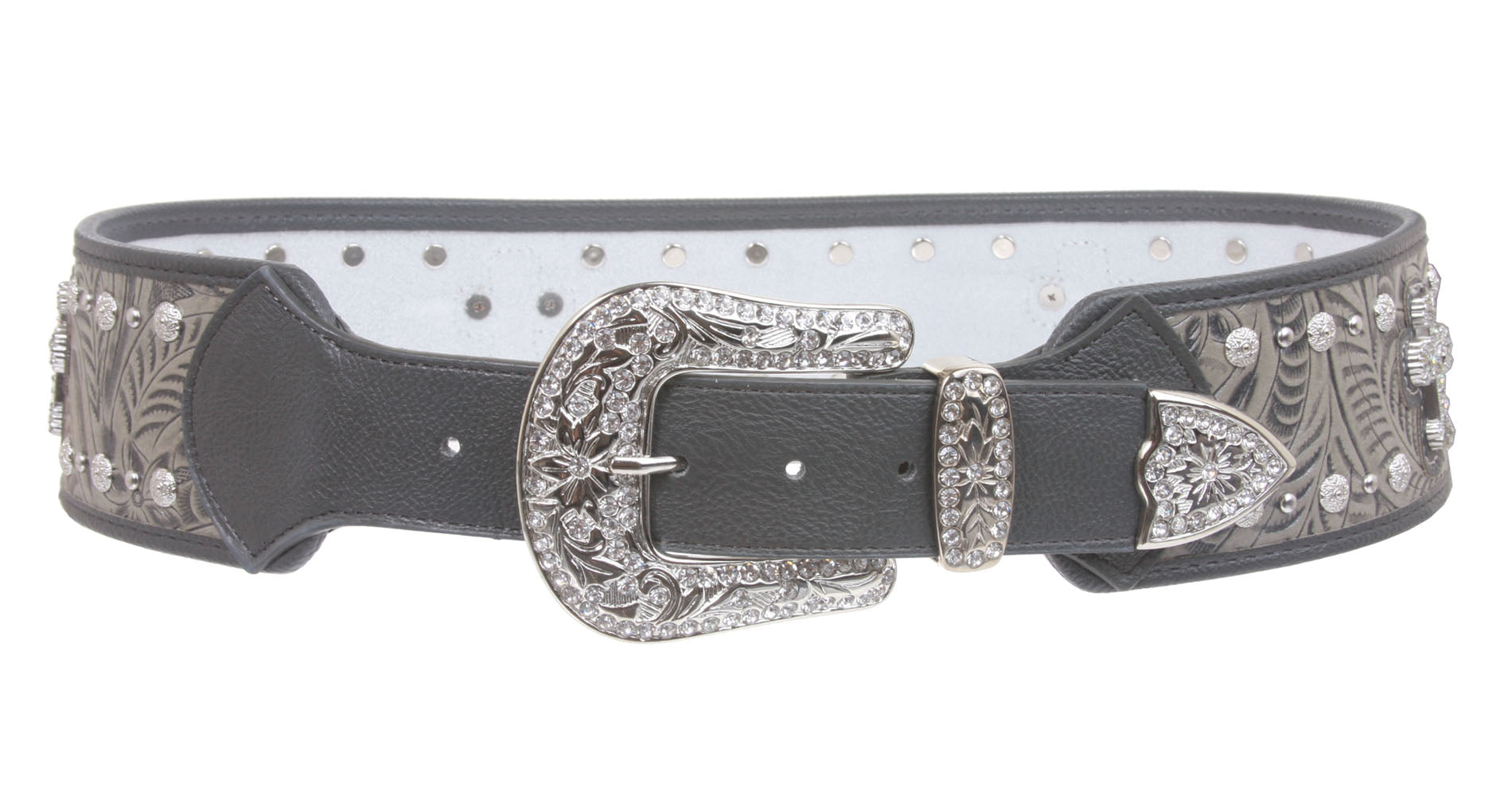 Womens 2 3/4'' Wide Western High Waist Rhinestone Cross Ornaments Contour Belt - OnlineBelts