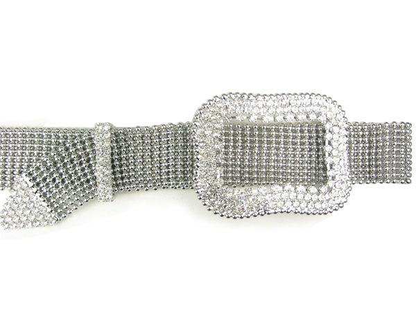 Ladies Clear Rhinestone Rectangular Metal Ball Chain Belt - OnlineBelts